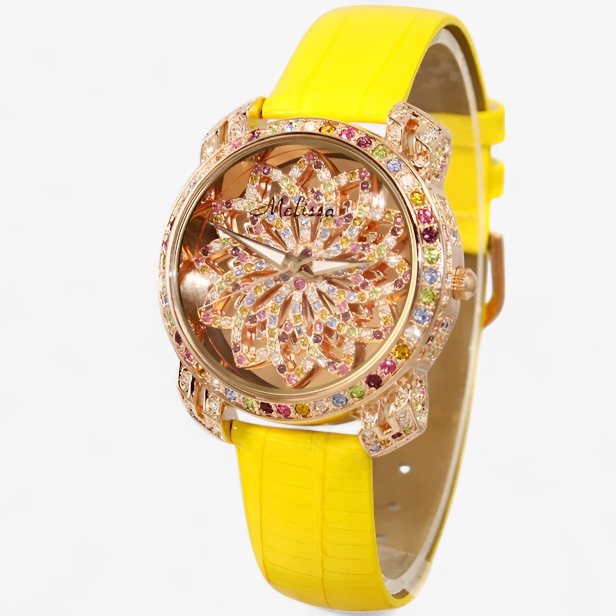 Yolanda | Candy Crystal Quartz dameur med læderrem - Gul - watches - {{ product_tags }