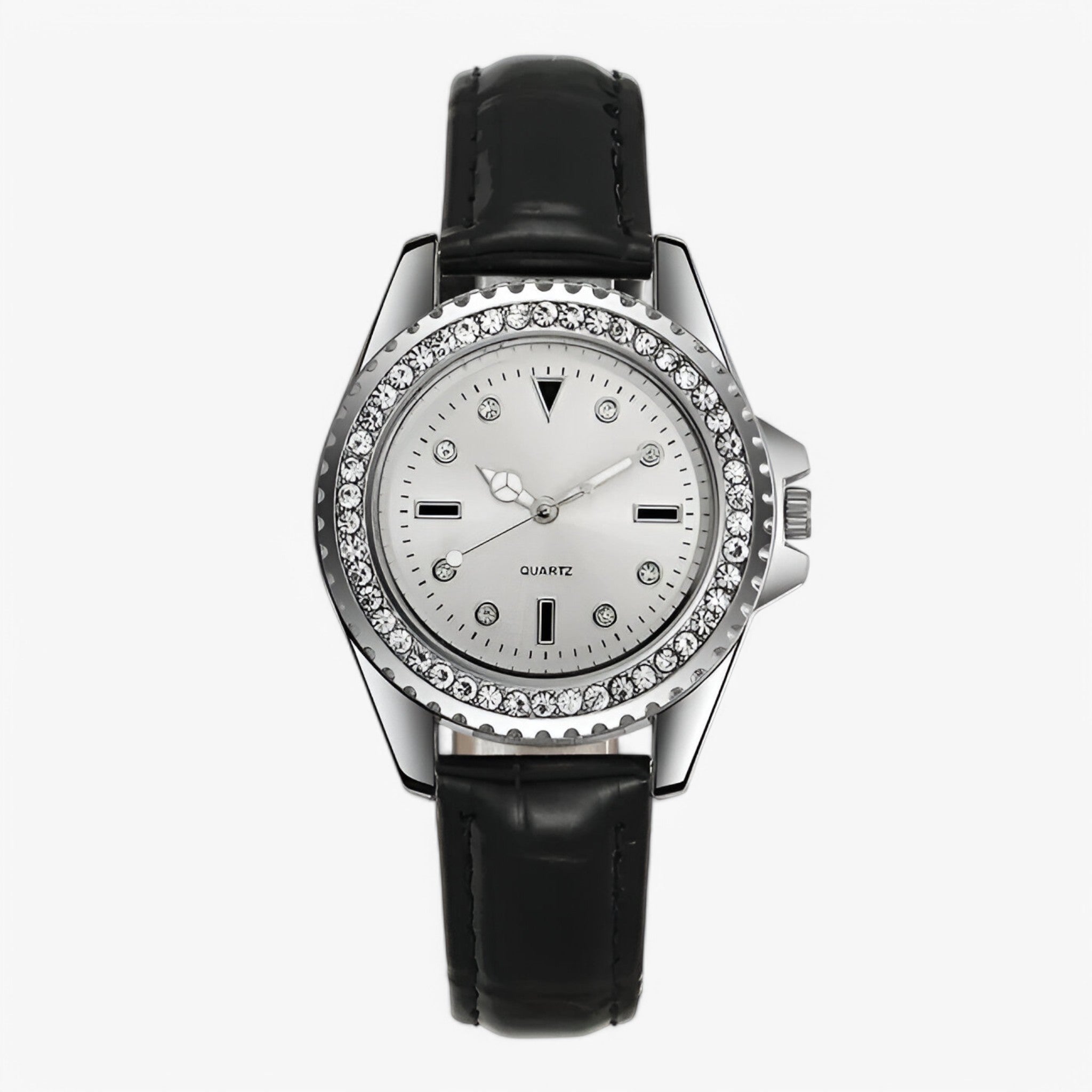 Dalia | Dameur med grøn læderrem og diamantdetaljer - Hvid - watches - {{ product_tags }