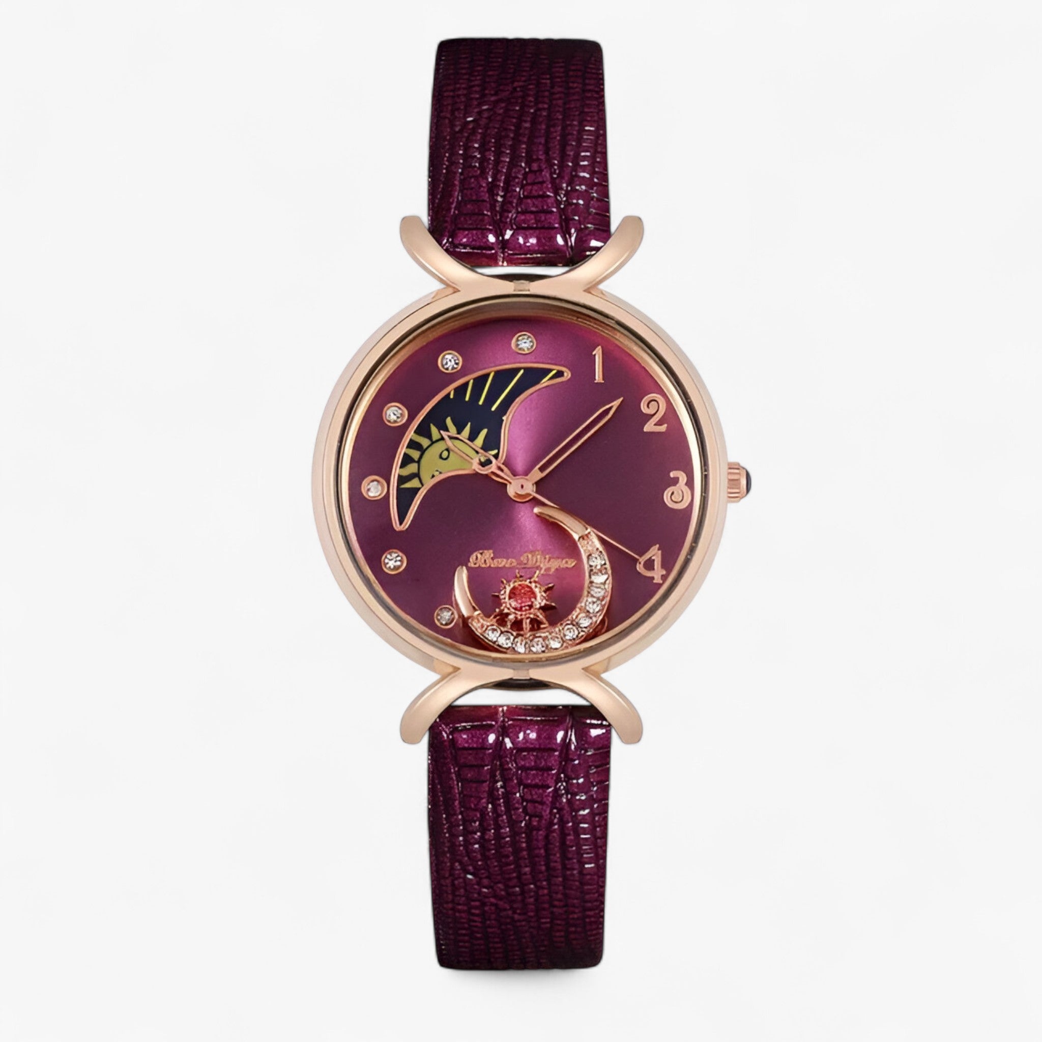 Lucia | Luksus dame quartz ur med læderrem og moving moon - Lilla - watches - {{ product_tags }