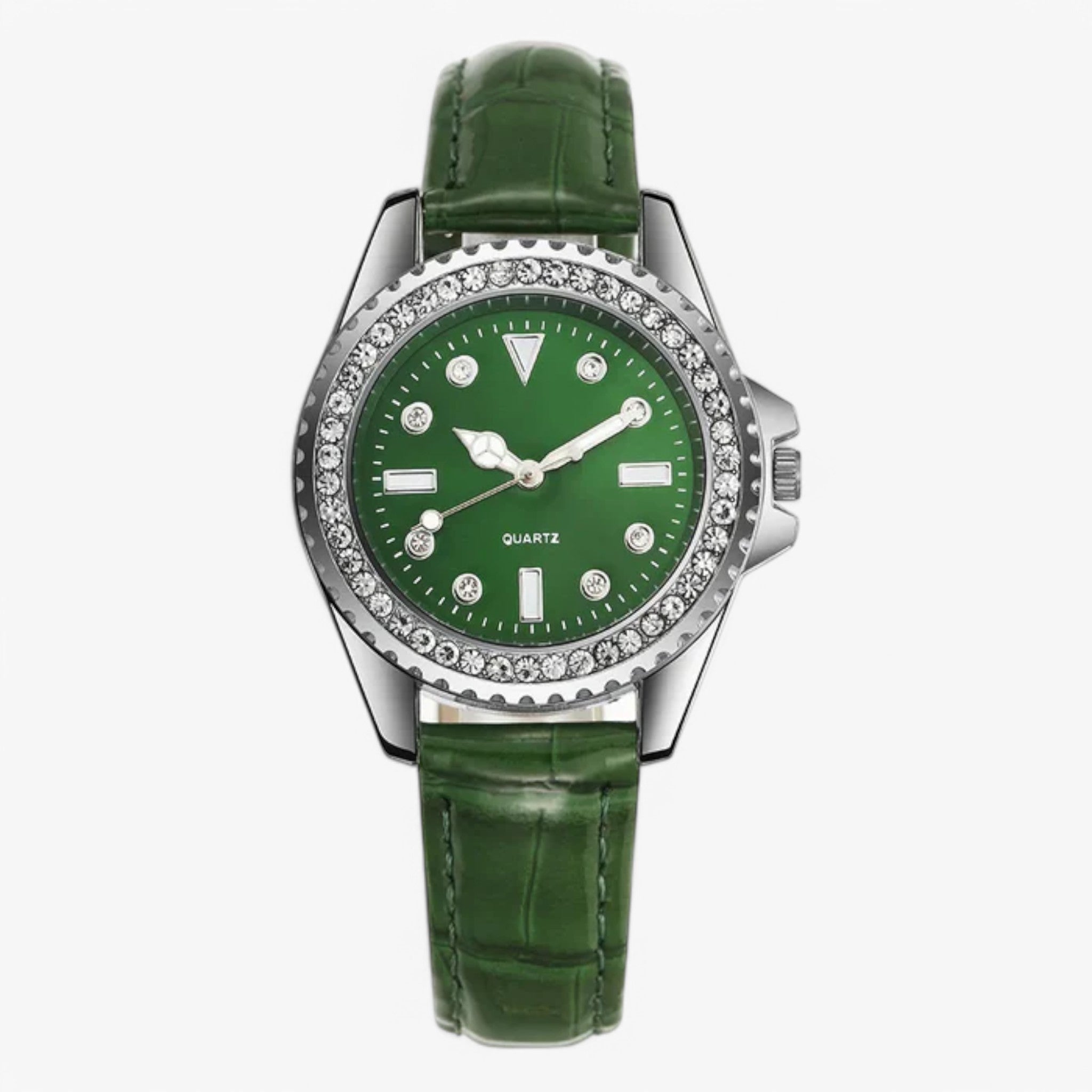 Gemma | Grønt læderur med funklende diamanter - Grøn - watches - {{ product_tags }