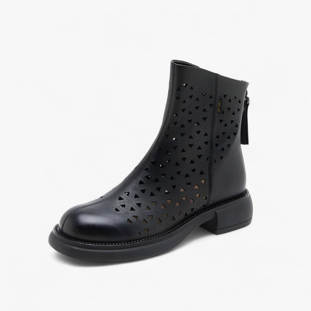 Irene | Sommertrekkstøvler med perforeret platform og lynlås bagpå - Sort - Irene | Sommertrekkstøvler med perforeret platform og lynlås bagpå - €25 - {{ product_tags }