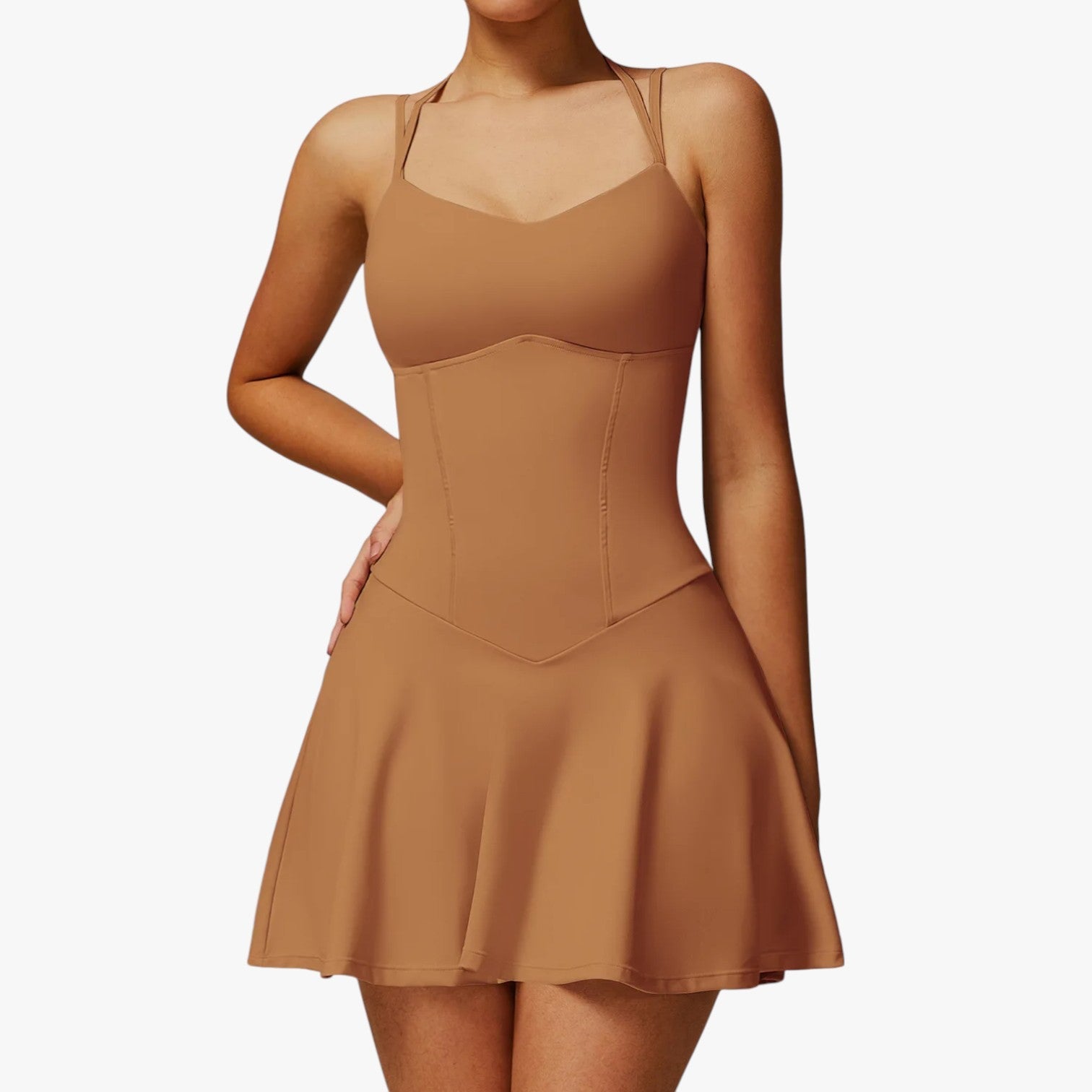 Charlotte | Sportkjole - Let, hurtigtørrende, med skjult lomme - Orangebrun - Charlotte | Sportkjole - Let, hurtigtørrende, med skjult lomme - €25 - {{ product_tags }