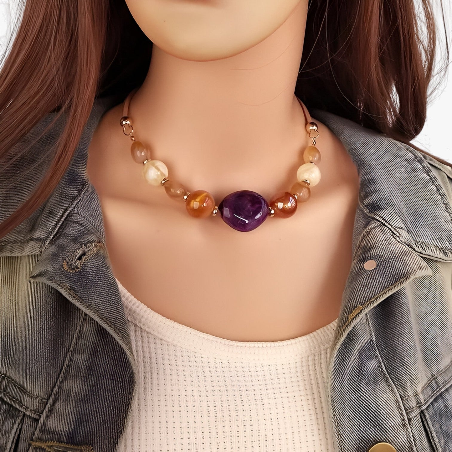 Kirsten | Stilfuld vintage statement halskæde – tidløs elegance - Lilla - women's fashion - {{ product_tags }