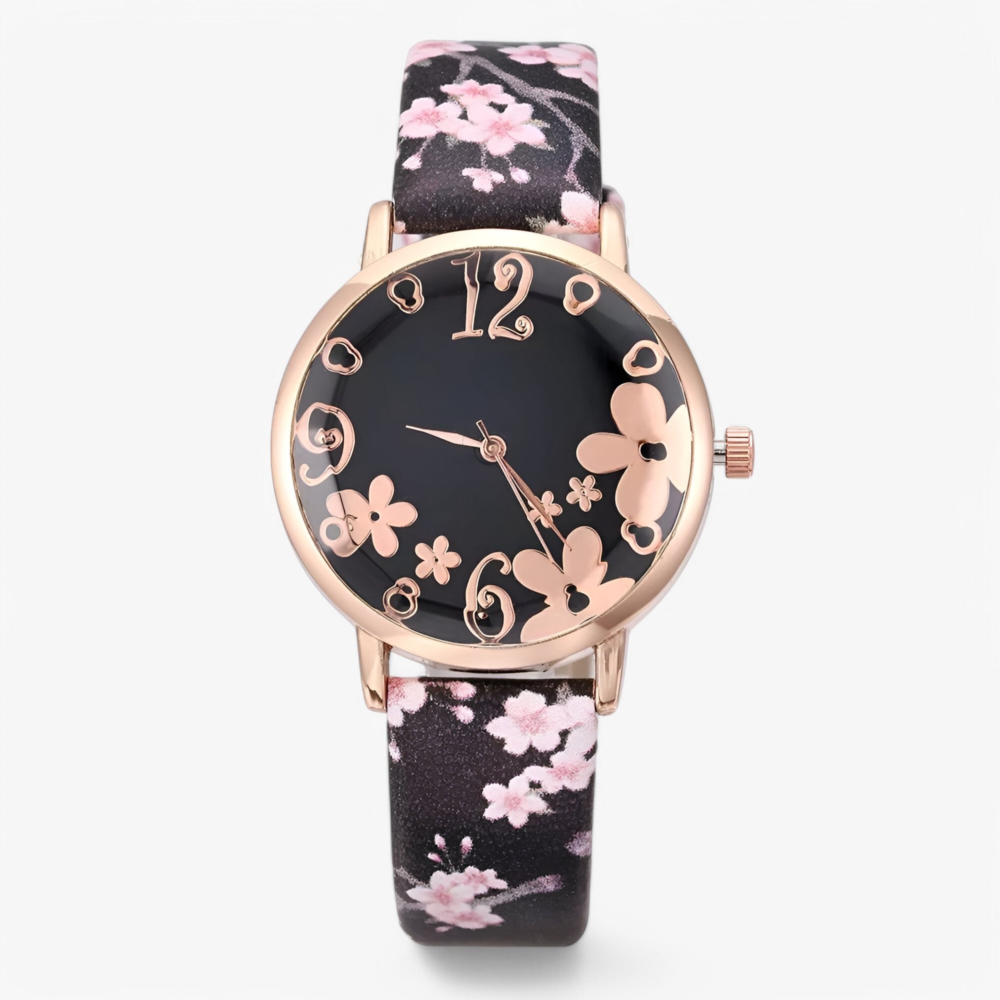 Kimberly | Dameur med blomster urskive og matchende armbånd - Sort - watches - {{ product_tags }