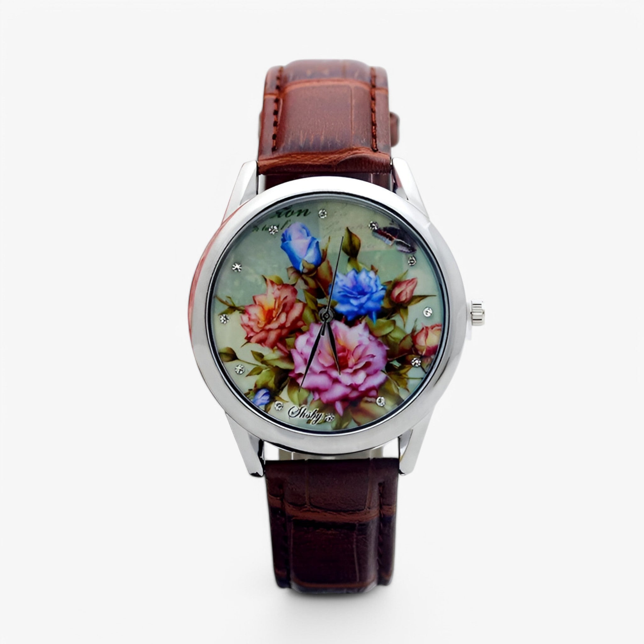 Kaia | Dameur med læderrem og elegant blomster urskive - brun - Kaia | Dameur med læderrem og elegant blomster urskive- €25 - {{ product_tags }
