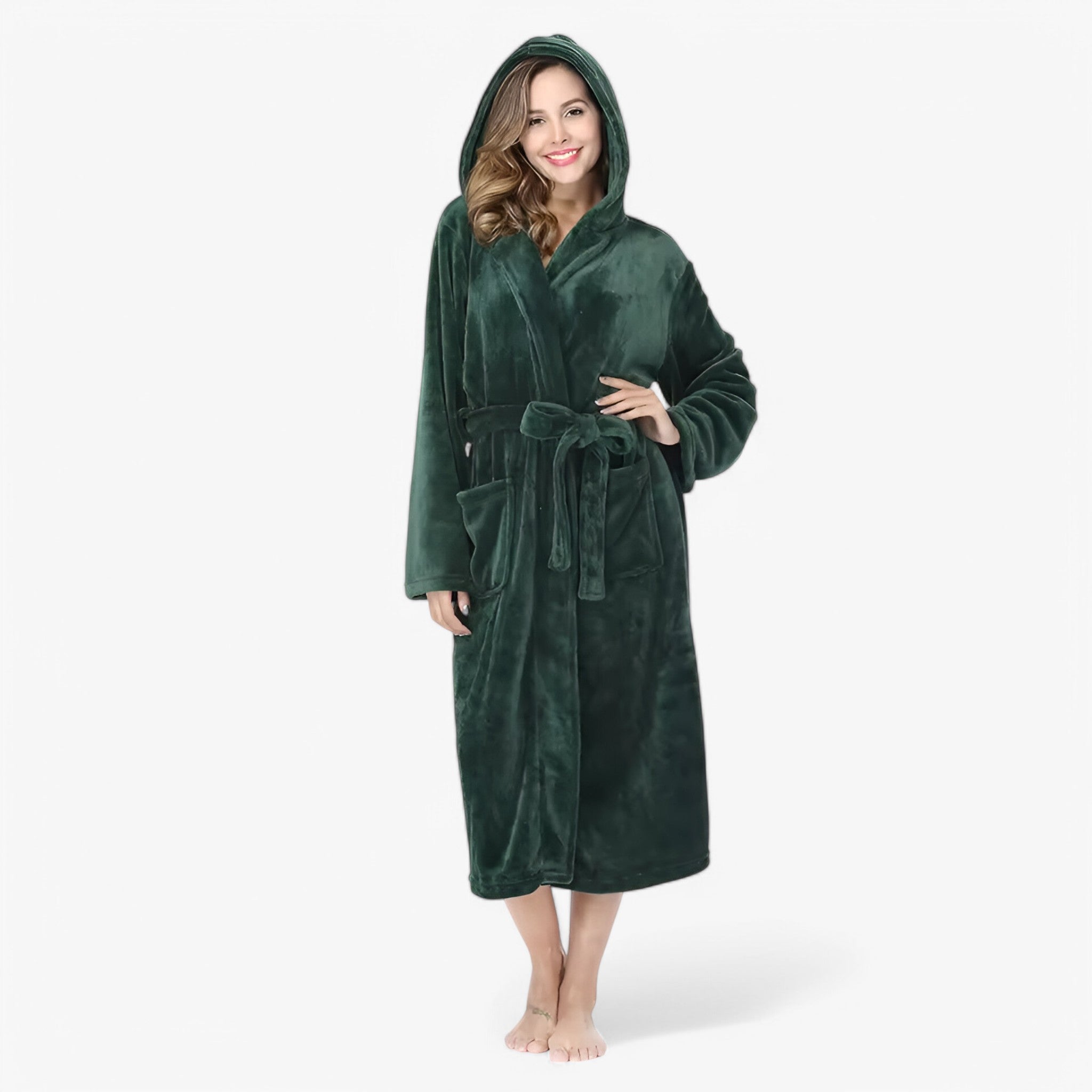 Amalie | Blød og Varm Fleece Badekåbe - Mørk grøn - women's fashion - {{ product_tags }