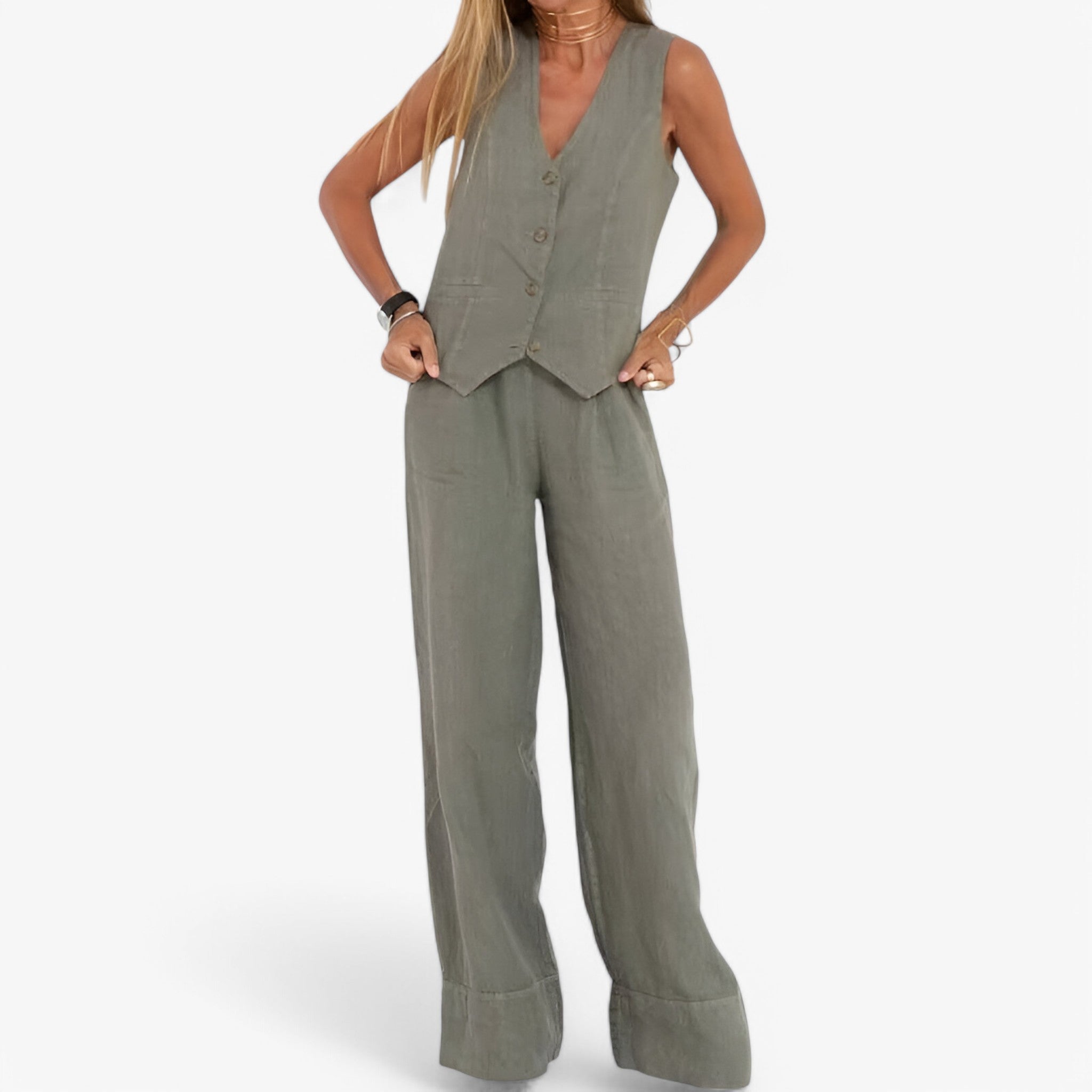 Lina | Ærmeløs vest (med gratis koordinerede bukser) - Grigio - women's fashion - {{ product_tags }