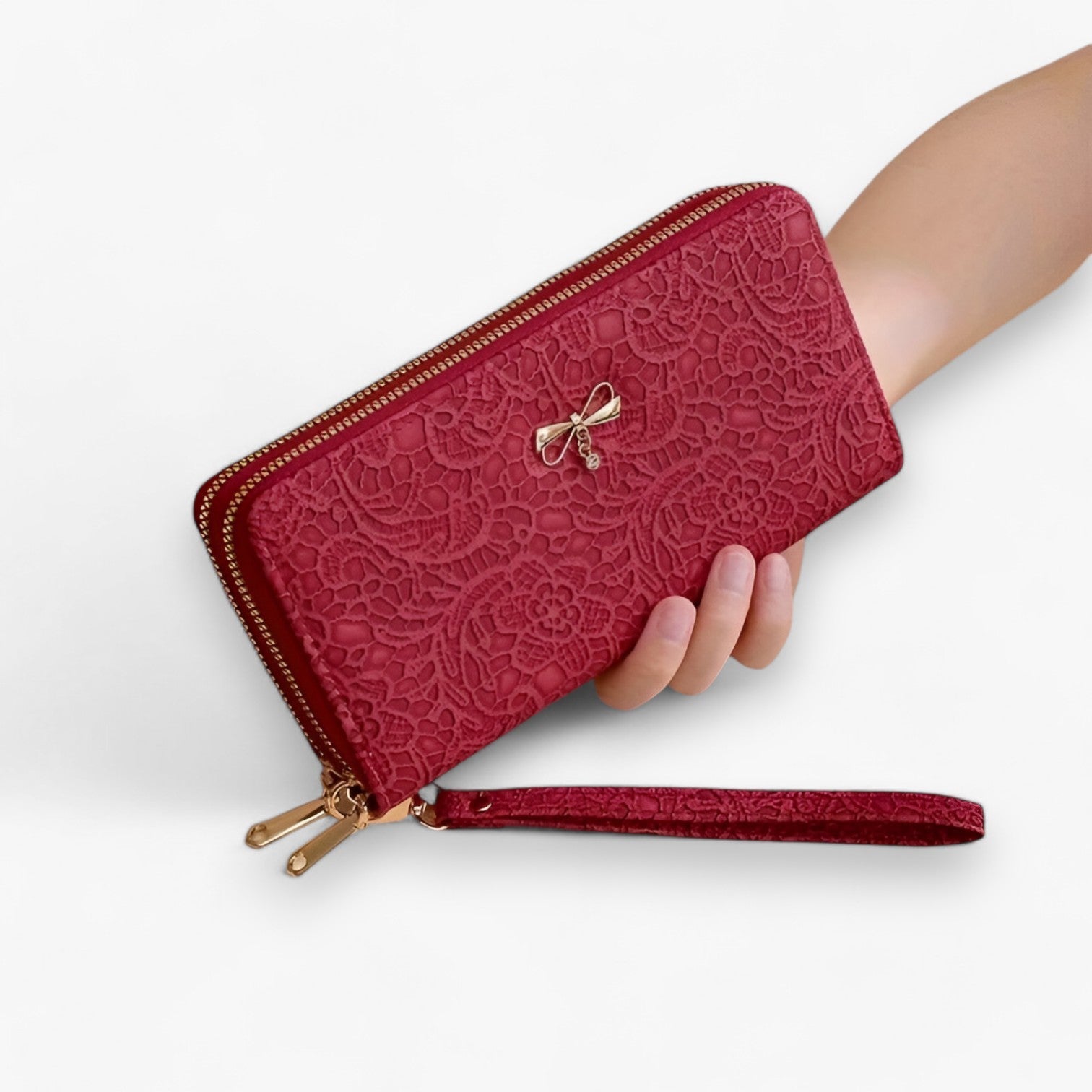 Marian | Retro Brieftaske – Elegant og Rummelig med Blonderelief - Rød - bags - {{ product_tags }