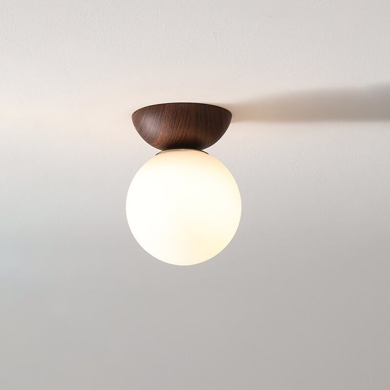 Nordisk Kugle Loftslampe - Træmaling & Metalaccent - Halv-flush montering Valnøddetone - Home Decor - {{ product_tags }