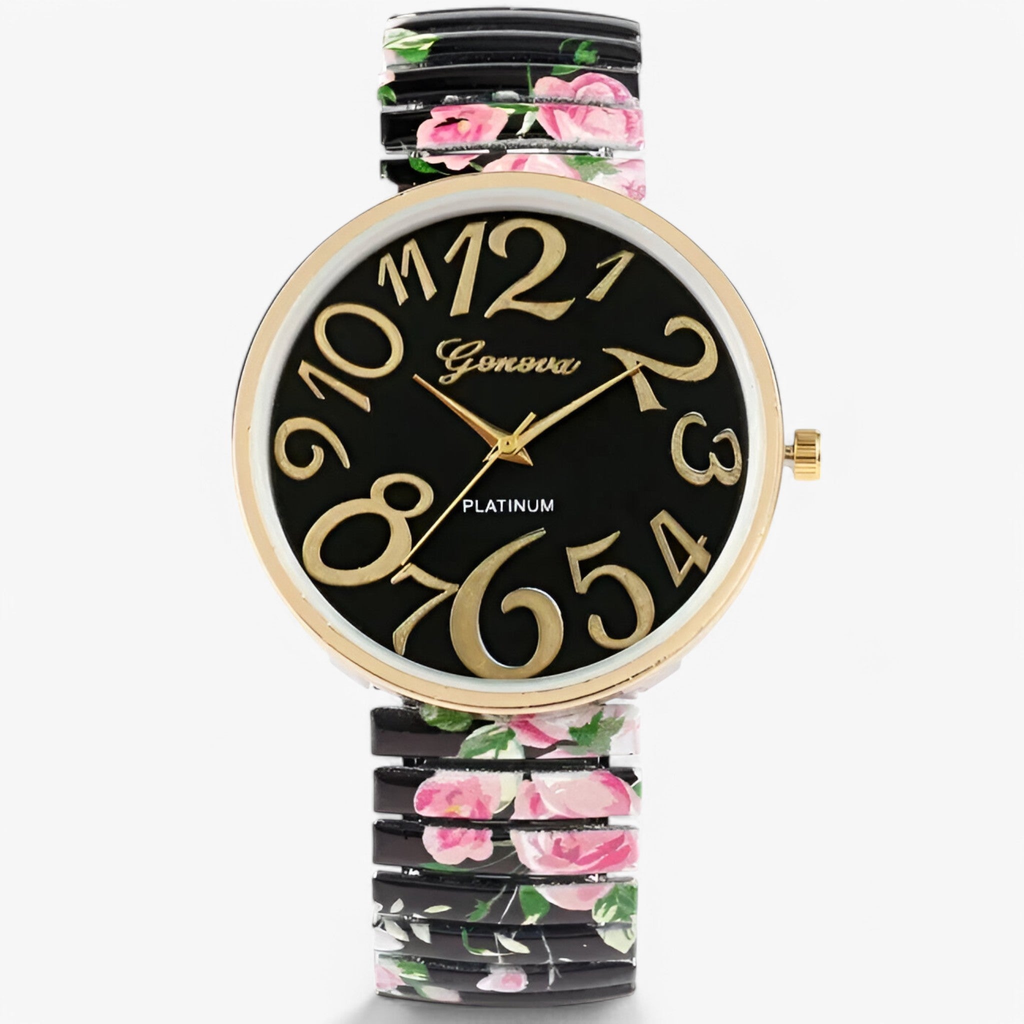 Janine | Damesur med store tal og elastisk rem - sort rem - watches - {{ product_tags }