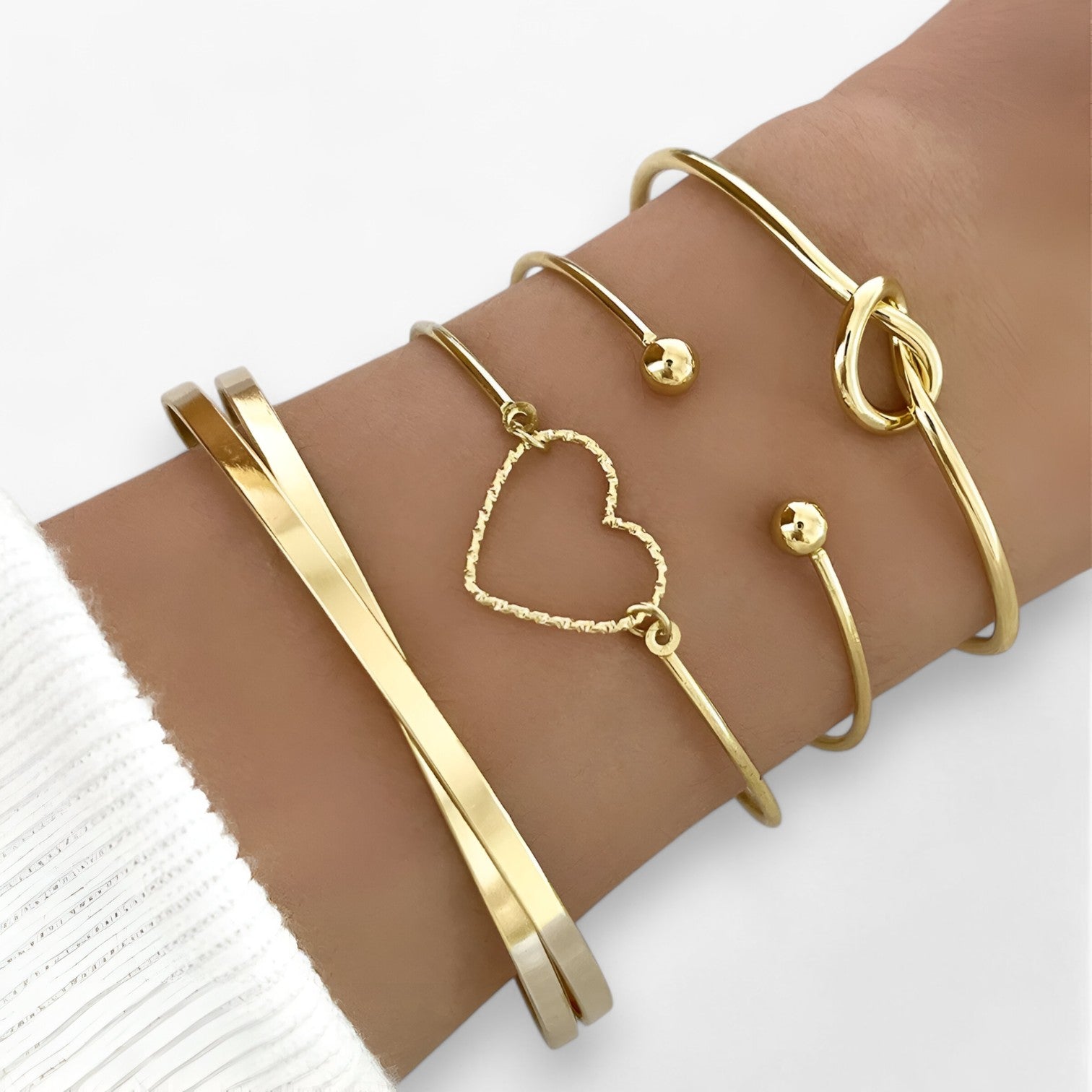 Elisa | Sæt af sammenflettede armbånd i stål til et goth chic look - - women's fashion - {{ product_tags }
