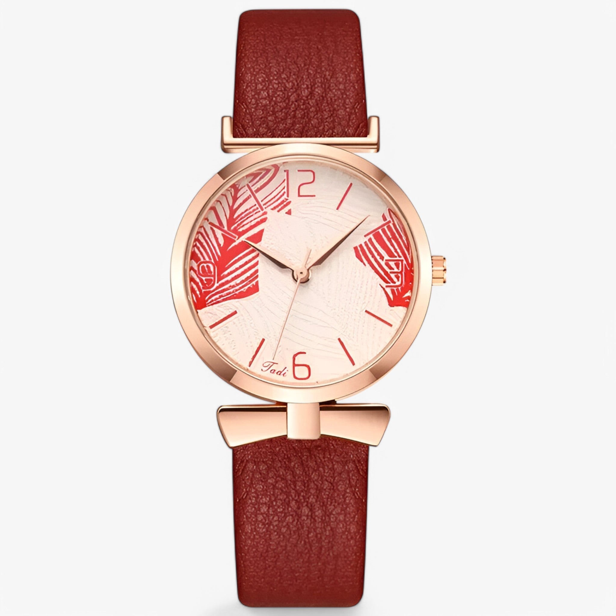 Lesley | Dameur med digitalt quartz urværk og bladmotiv - Rød - watches - {{ product_tags }