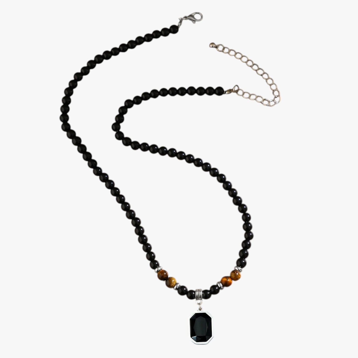 Jaze | Dristig halskæde – Halskæde med sorte perler og kvadratisk vedhæng til mænd - Sort - men's fashion - {{ product_tags }