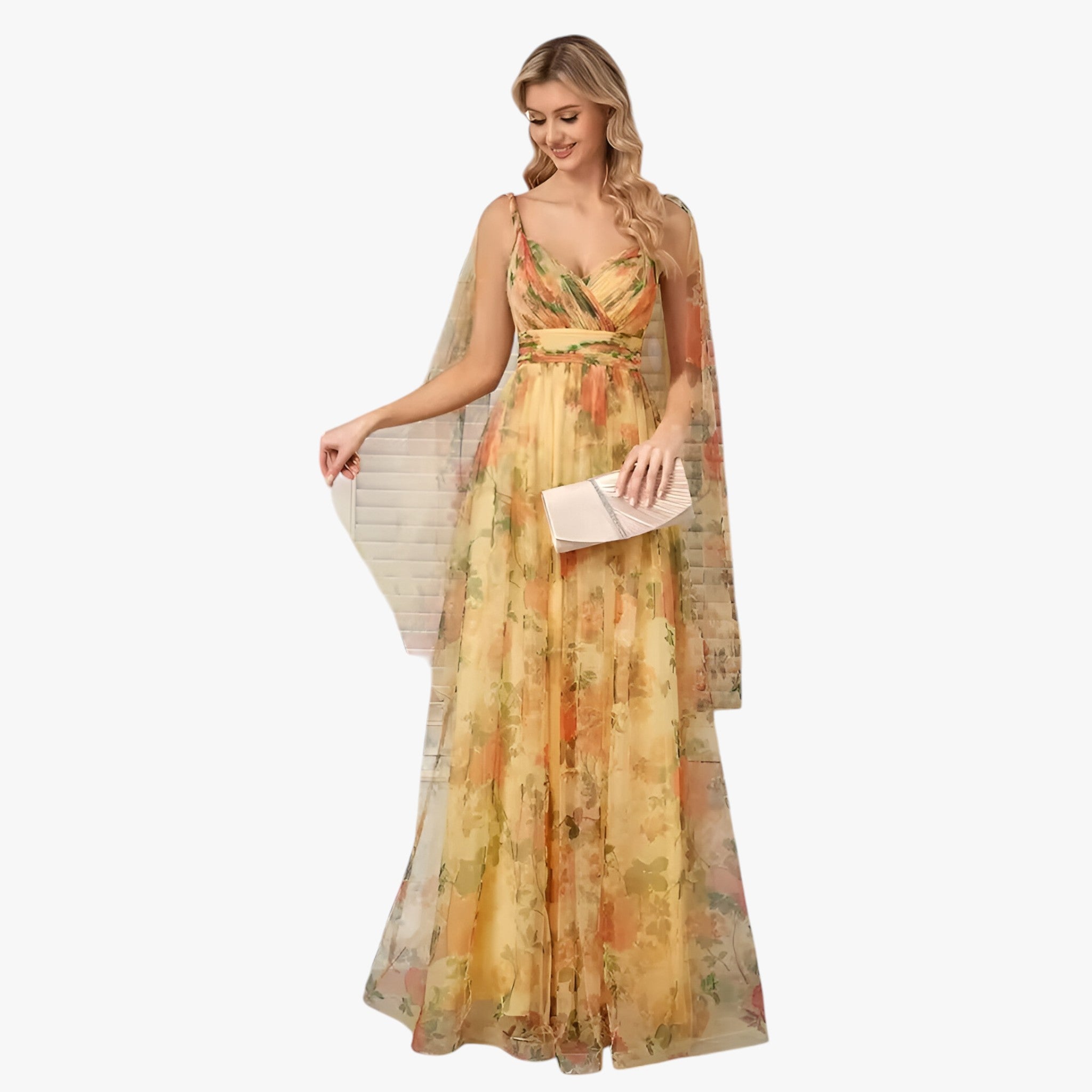Valentina | Chiffon V-hals aftenkjole - - women's fashion - {{ product_tags }