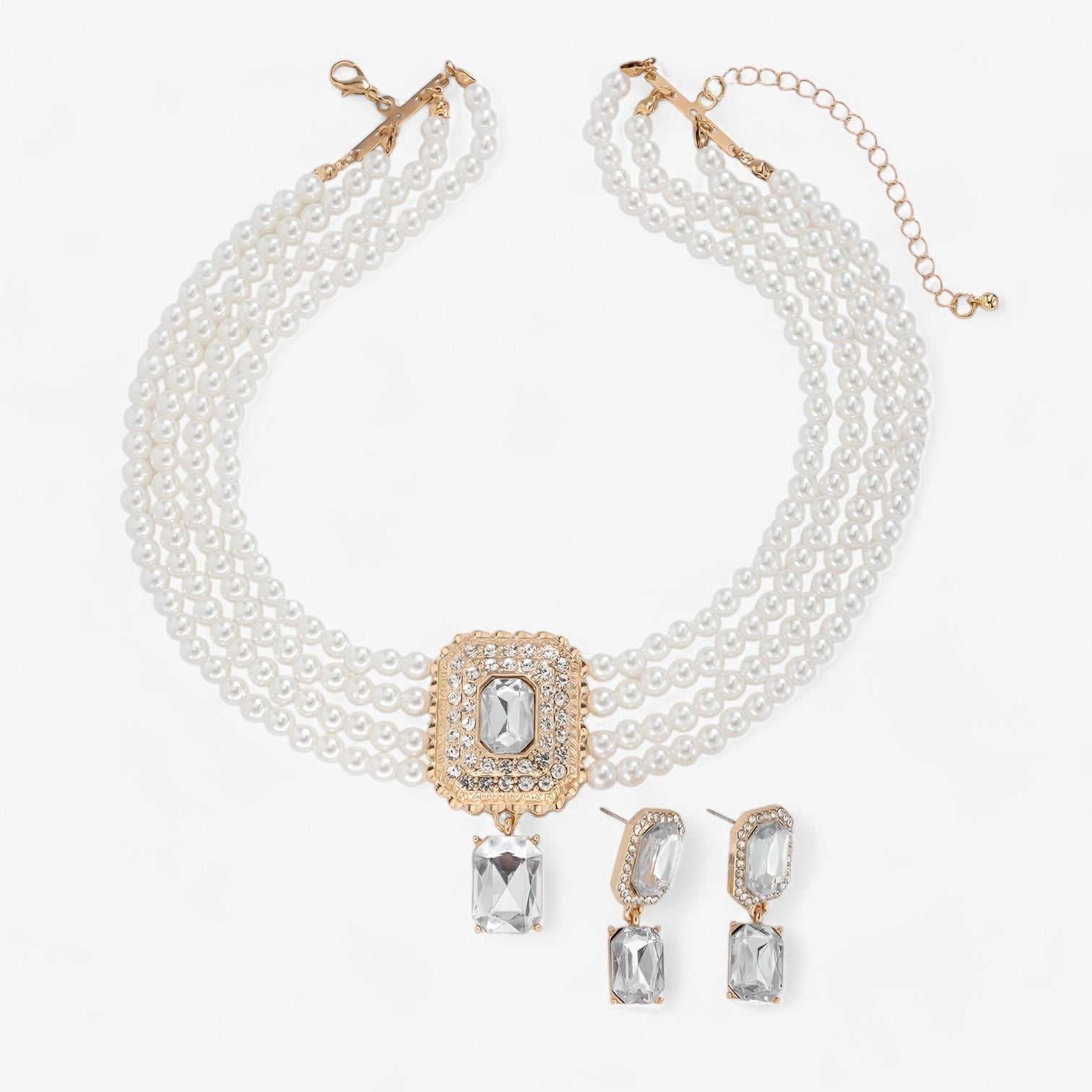 Rebecca | Lacteo Retro Elegance: Flerlaget perle-smykkesæt til damer - gennemsigtig guld farve - women's fashion - {{ product_tags }