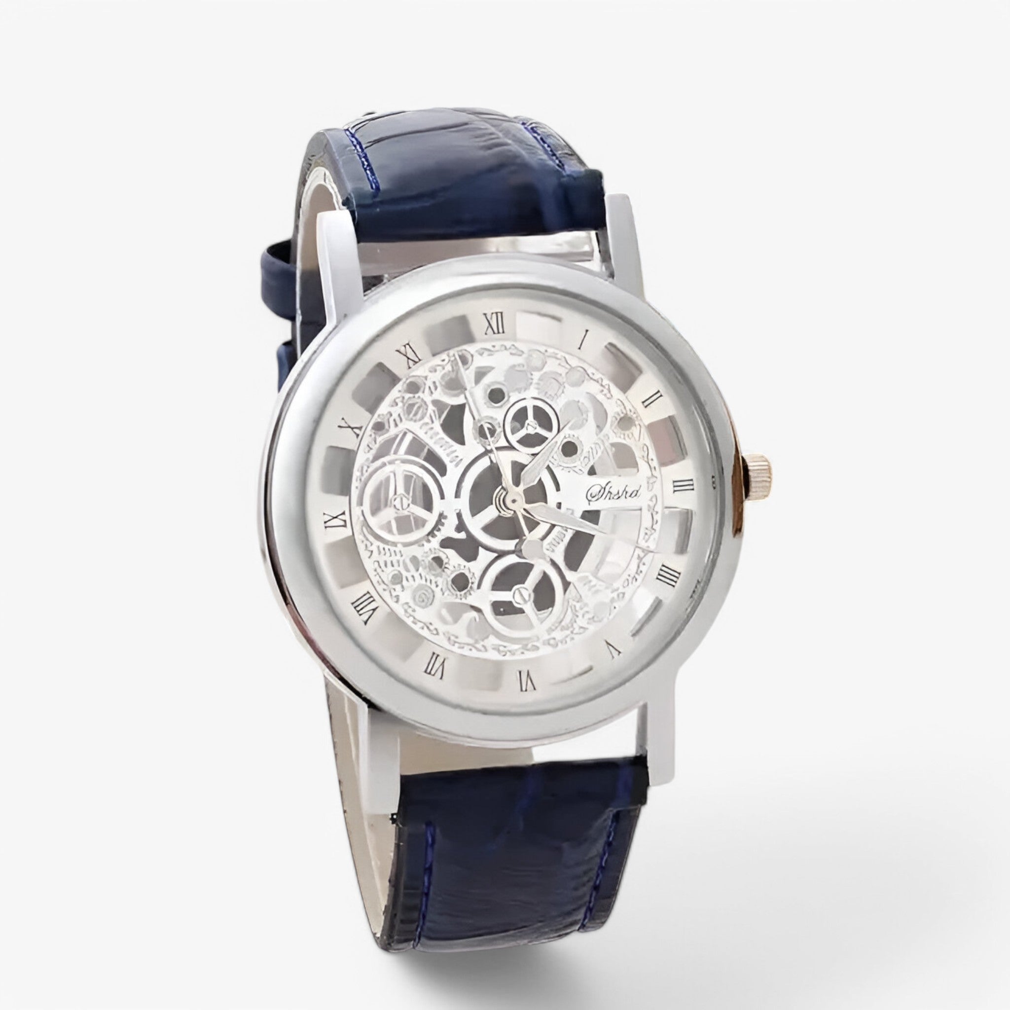Olivier | Kvartsur med læderrem og romersk urskive - sølv blå - watches - {{ product_tags }