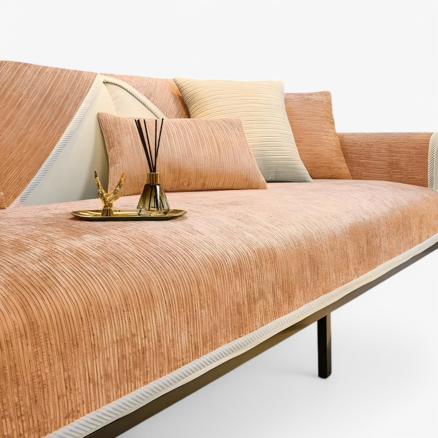 Cade | Stribet Chenille Sofabetræk – Beskytter & Udsmykker Din Sofa - orange - house & garden - {{ product_tags }