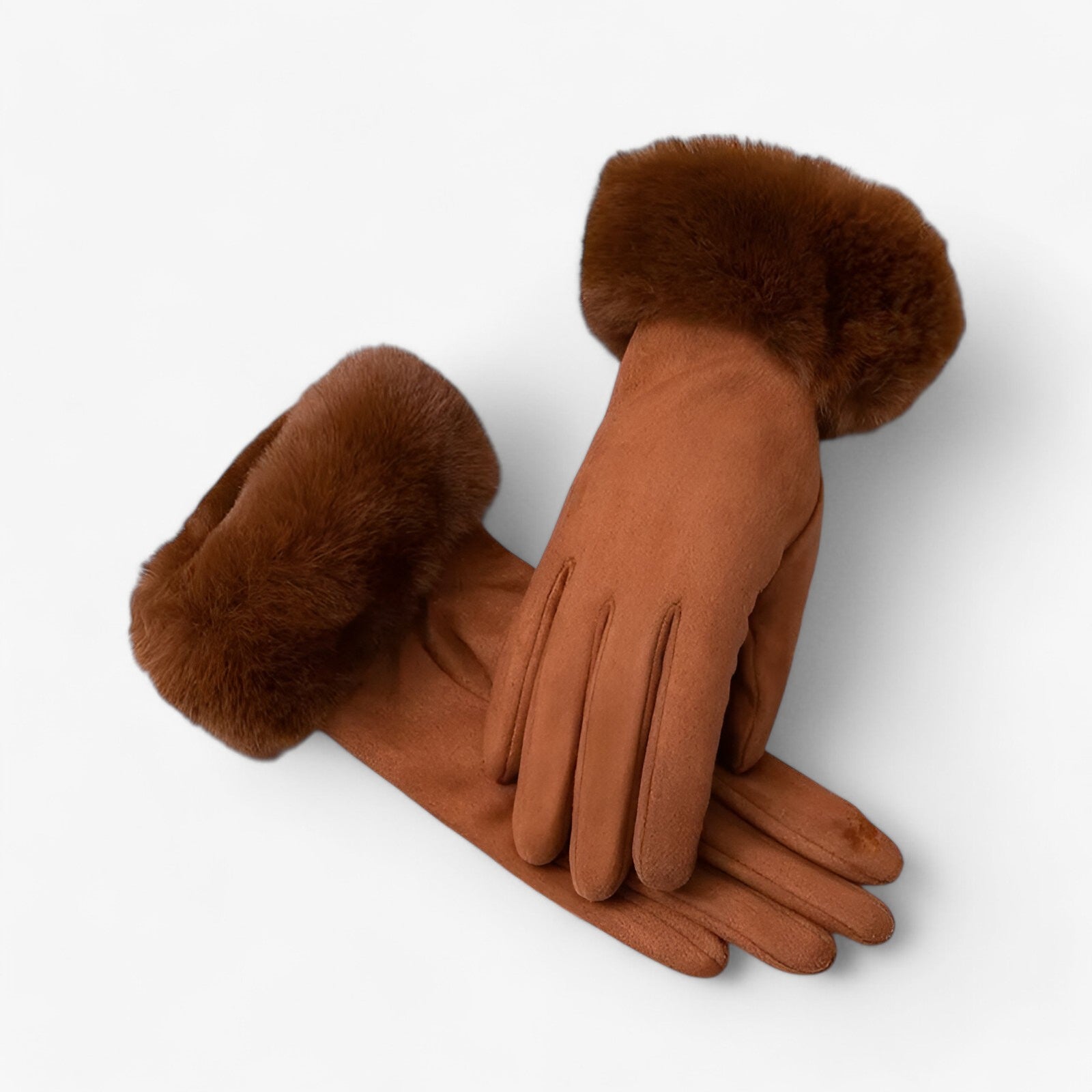 Helena | Varme Suede Touchscreen Handsker med imiteret pels - Brun Én størrelse - winter - {{ product_tags }