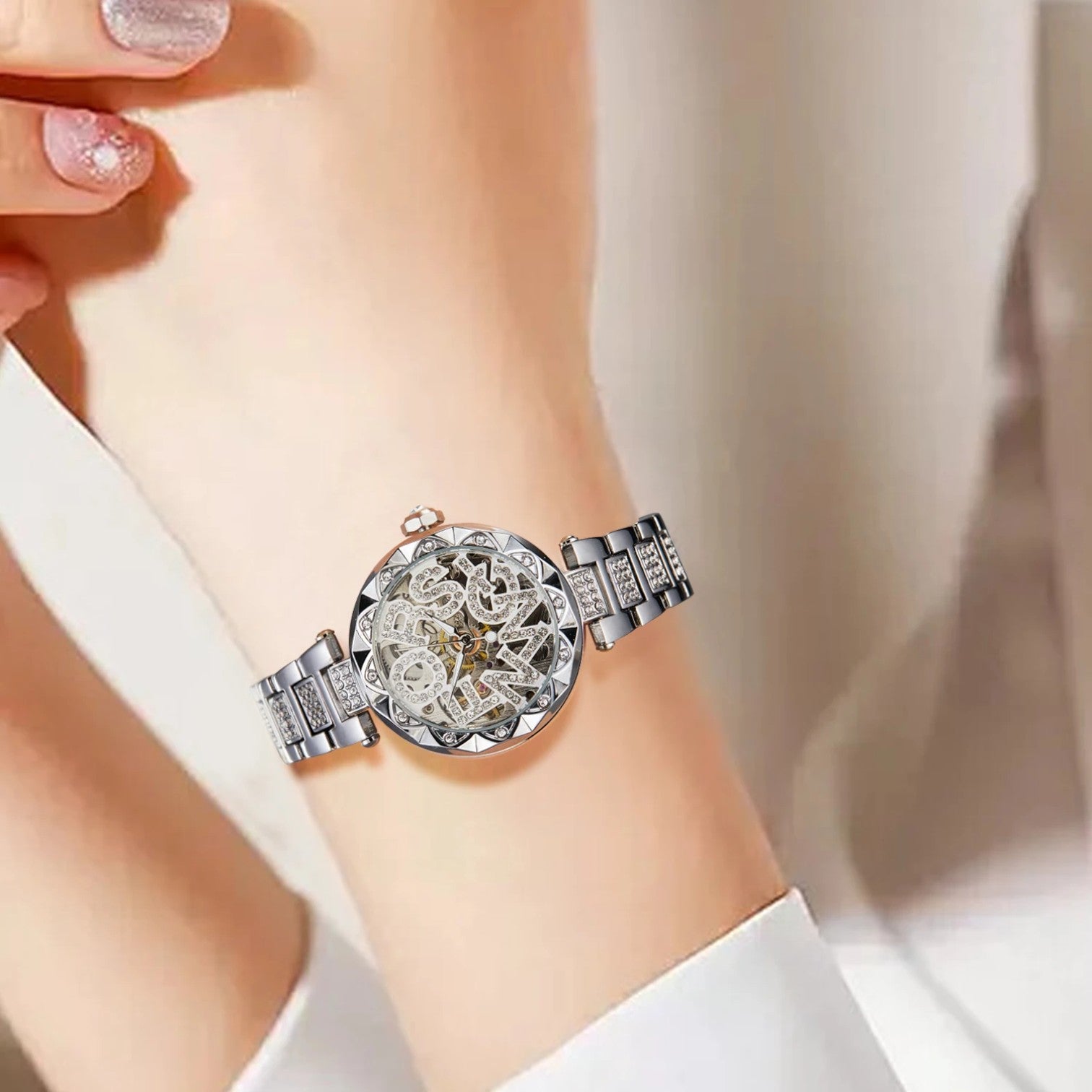 Ana | Luksus Kvinders Ur 2025 Mekanisk Elegance i Stål og Diamanter 3D - - watches - {{ product_tags }