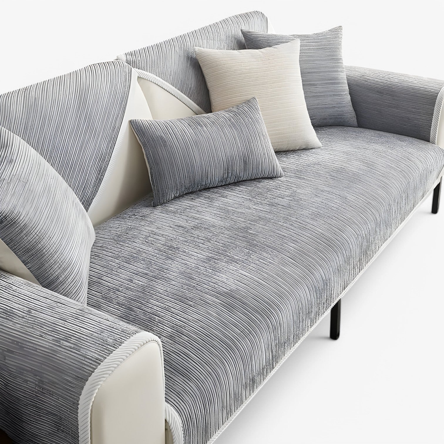 Cade | Stribet Chenille Sofabetræk – Beskytter & Udsmykker Din Sofa - lysegrå - house & garden - {{ product_tags }