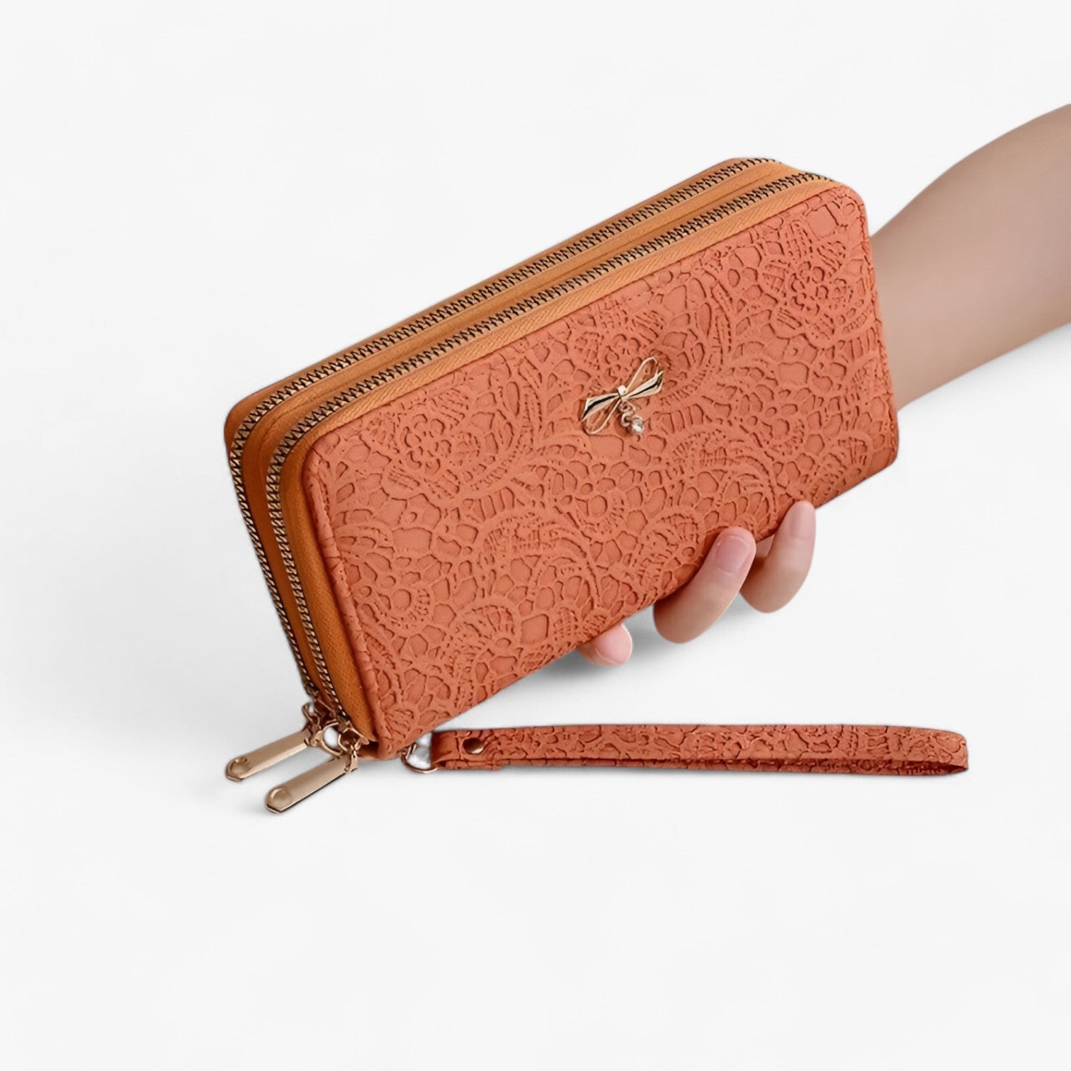 Marian | Retro Brieftaske – Elegant og Rummelig med Blonderelief - Orange - bags - {{ product_tags }