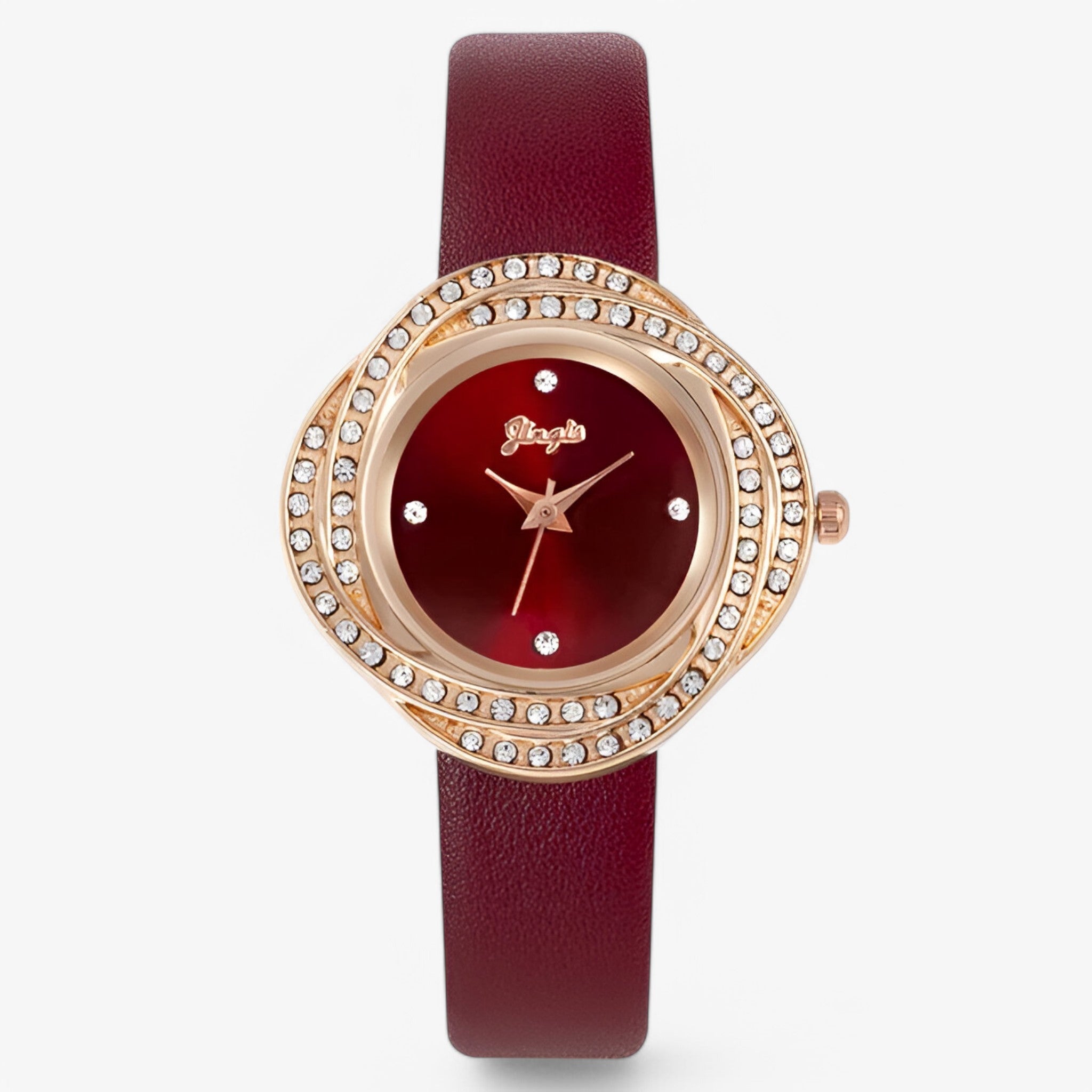 Patricia | Dameur i læder med urskive med asymmetriske strassdetaljer - Rød - watches - {{ product_tags }