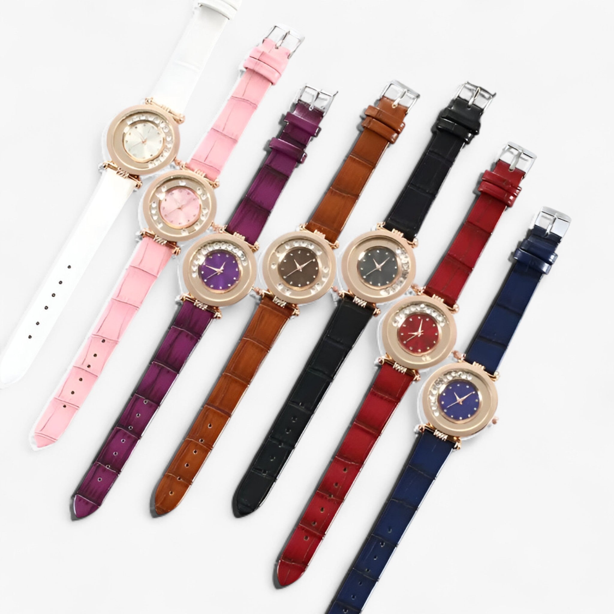 Bozena | Elegant dameur med læderrem og rhinstensspænde - - watches - {{ product_tags }
