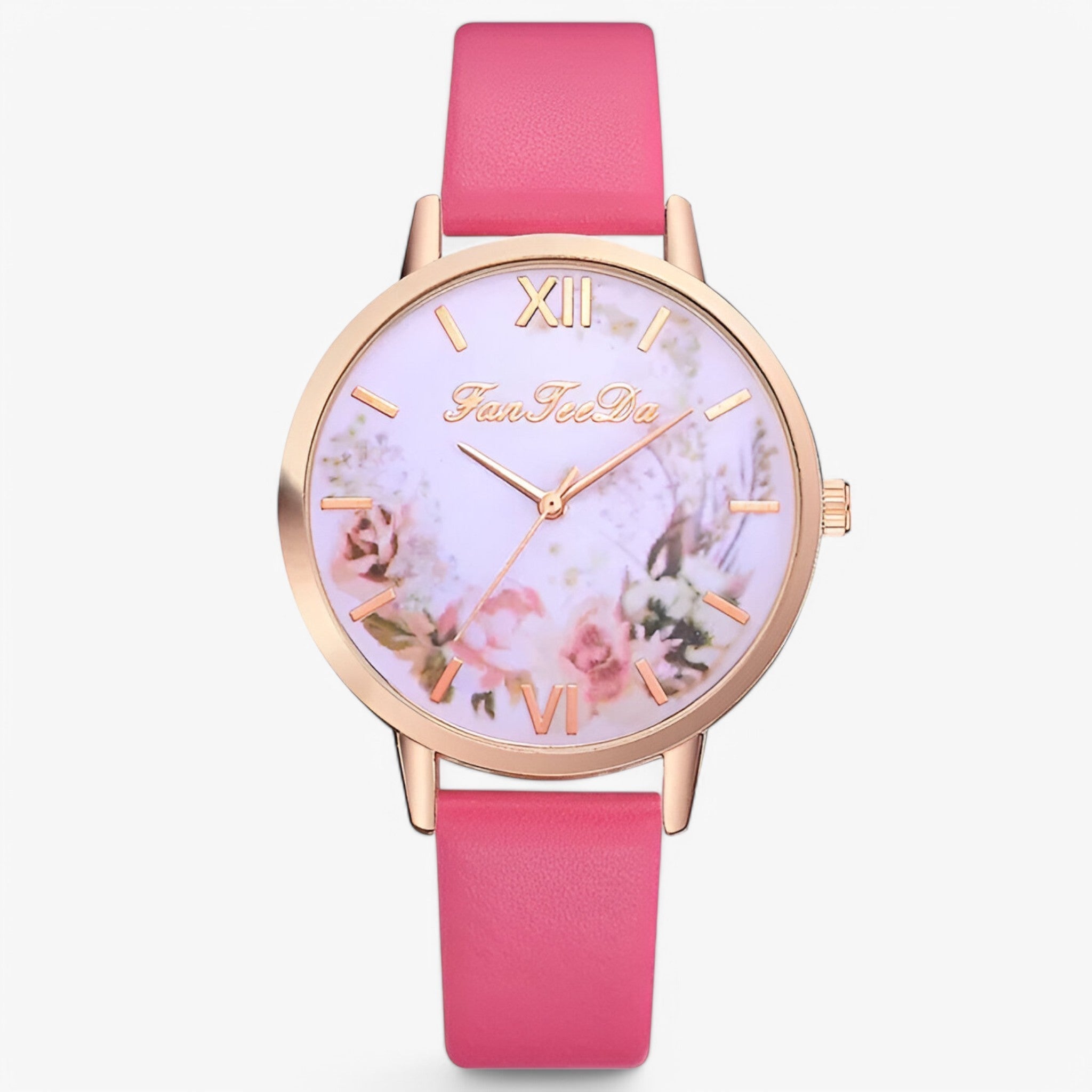 Ashley | Dameur med læderrem og enkelt, moderne design - Rød rose - Ashley | Dameur med læderrem og enkelt, moderne design - €25 - {{ product_tags }