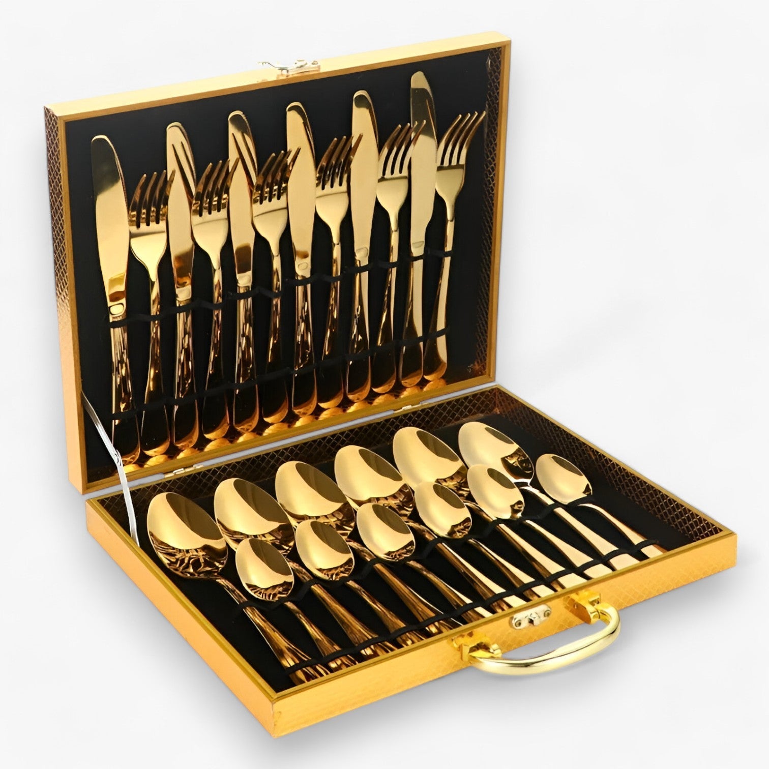 Isabel | 24-delt Bestiksæt – Stilfuldt og Holdbart Rustfrit Stål Spisebestik - Guld - house & garden - {{ product_tags }