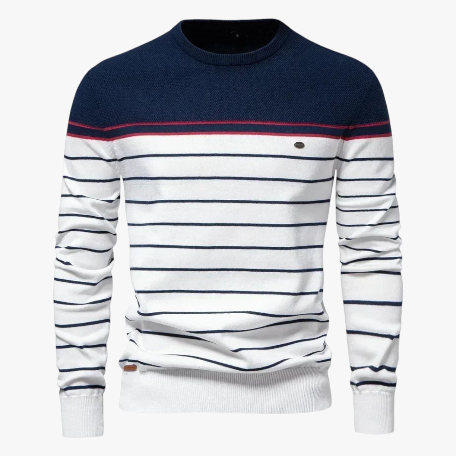Calvin | Efterårsstribet premium sweater varm, elastisk og med perfekt stil - Marineblå - Calvin | Efterårsstribet premium sweater varm, elastisk og med perfekt stil - €25 - {{ product_tags }