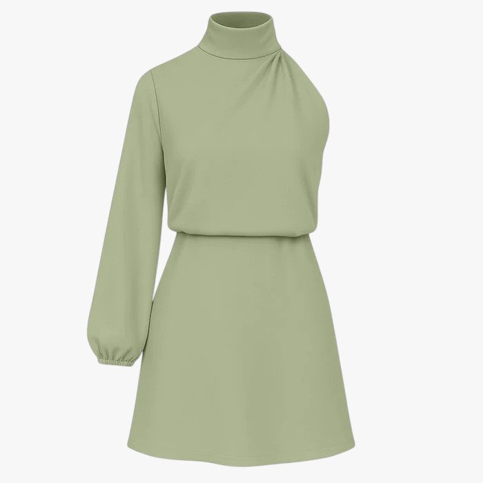 Merzia | Kvinders Elegant Monospalla Kjole - Sagegrøn - Kjoler - {{ product_tags }