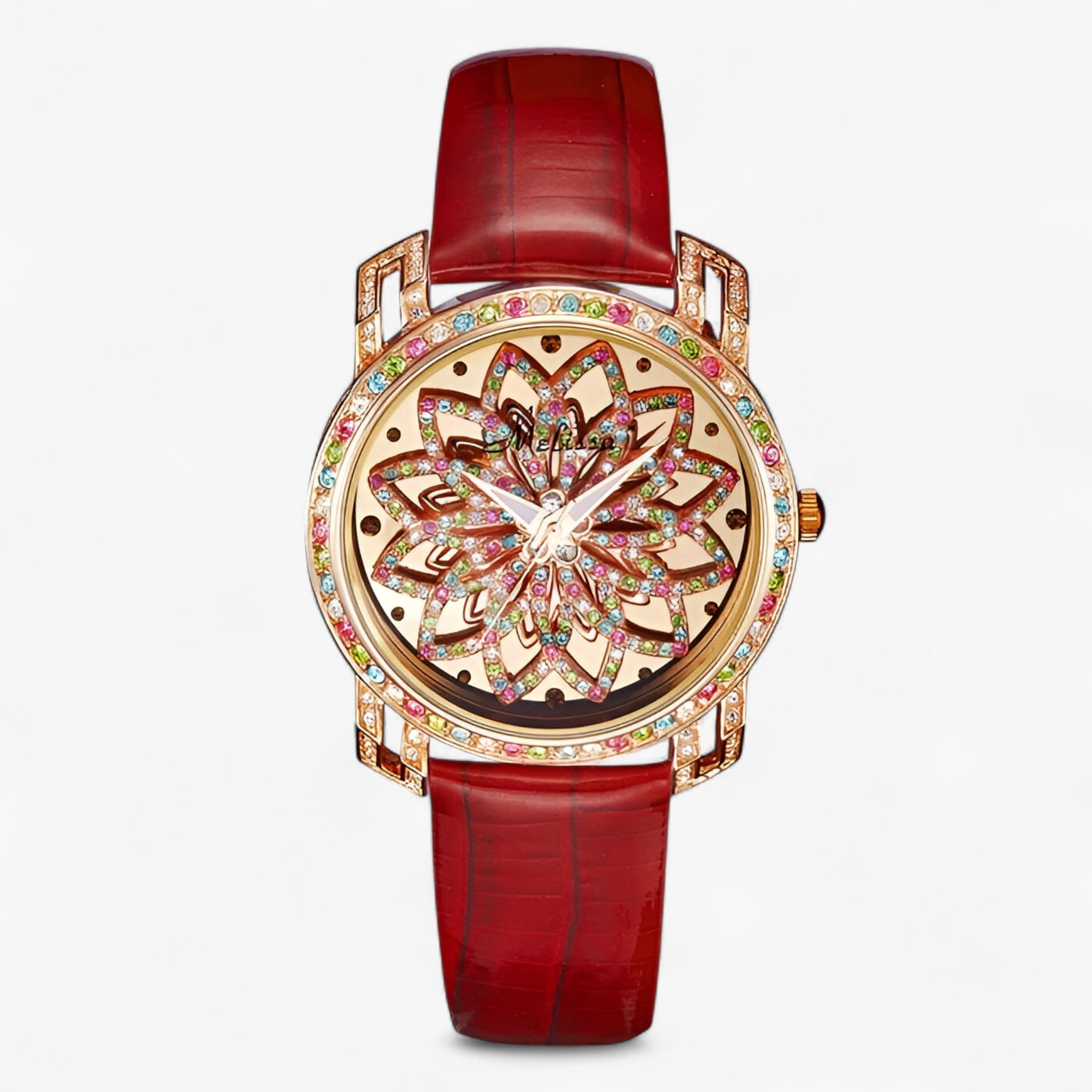 Yolanda | Candy Crystal Quartz dameur med læderrem - Rød - watches - {{ product_tags }