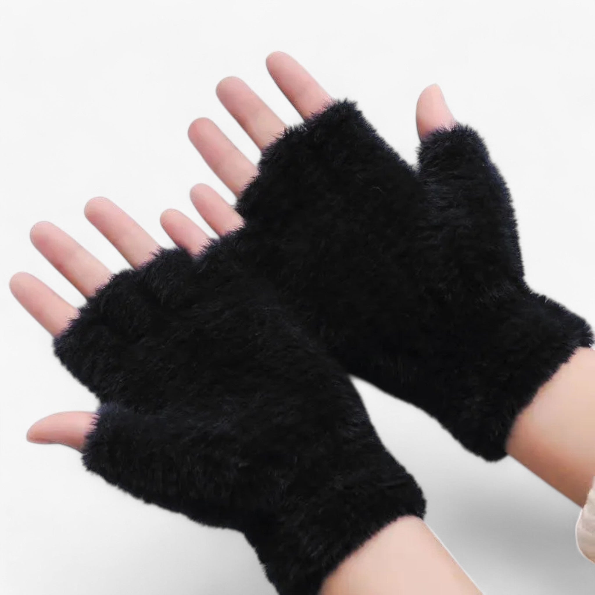 Aima | Halvfingre Imitationsmink Handsker - Varme & Touchscreen Bekvemmelighed - Sort - winter - {{ product_tags }