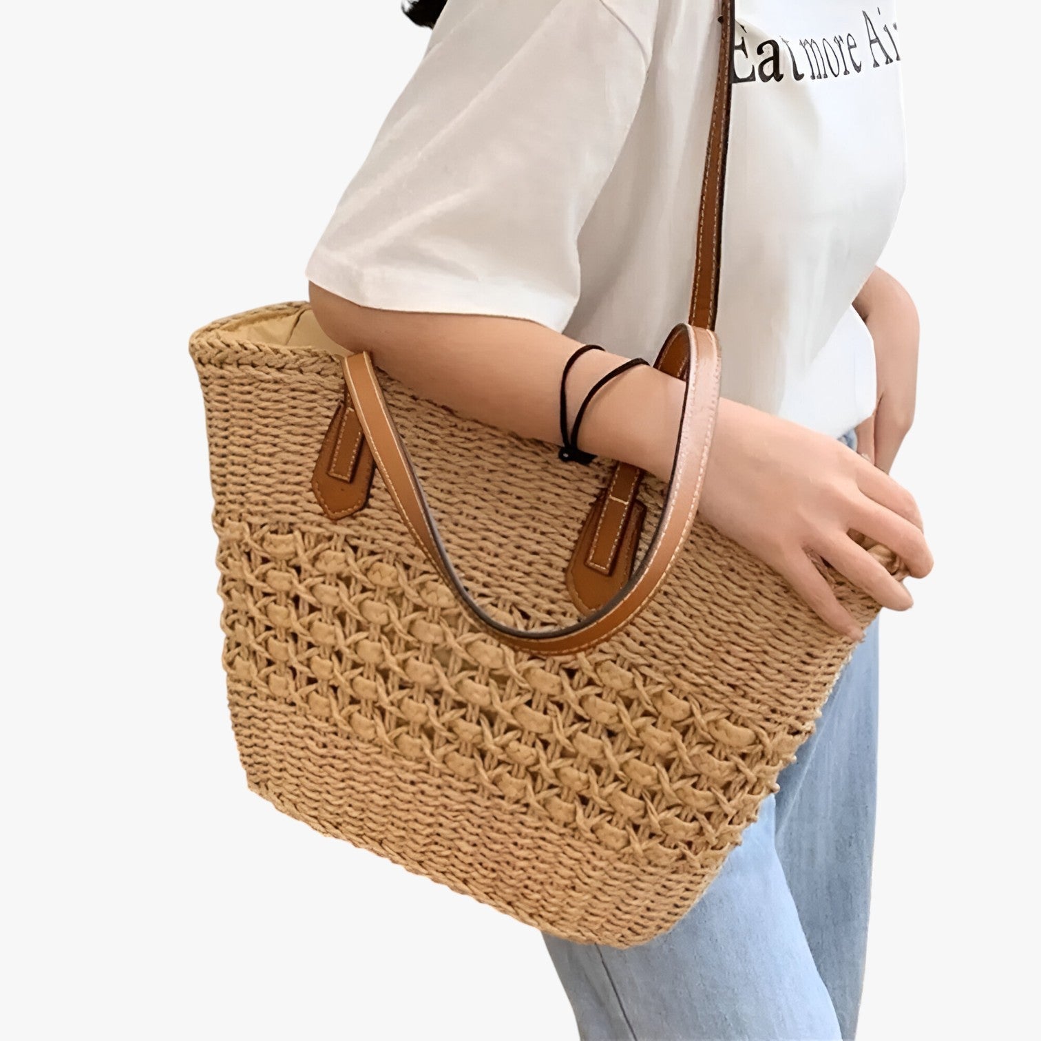 Leilani | Dame gevlochten strå skuldertas - Letvægts og rummelig sommertas - - bags - {{ product_tags }