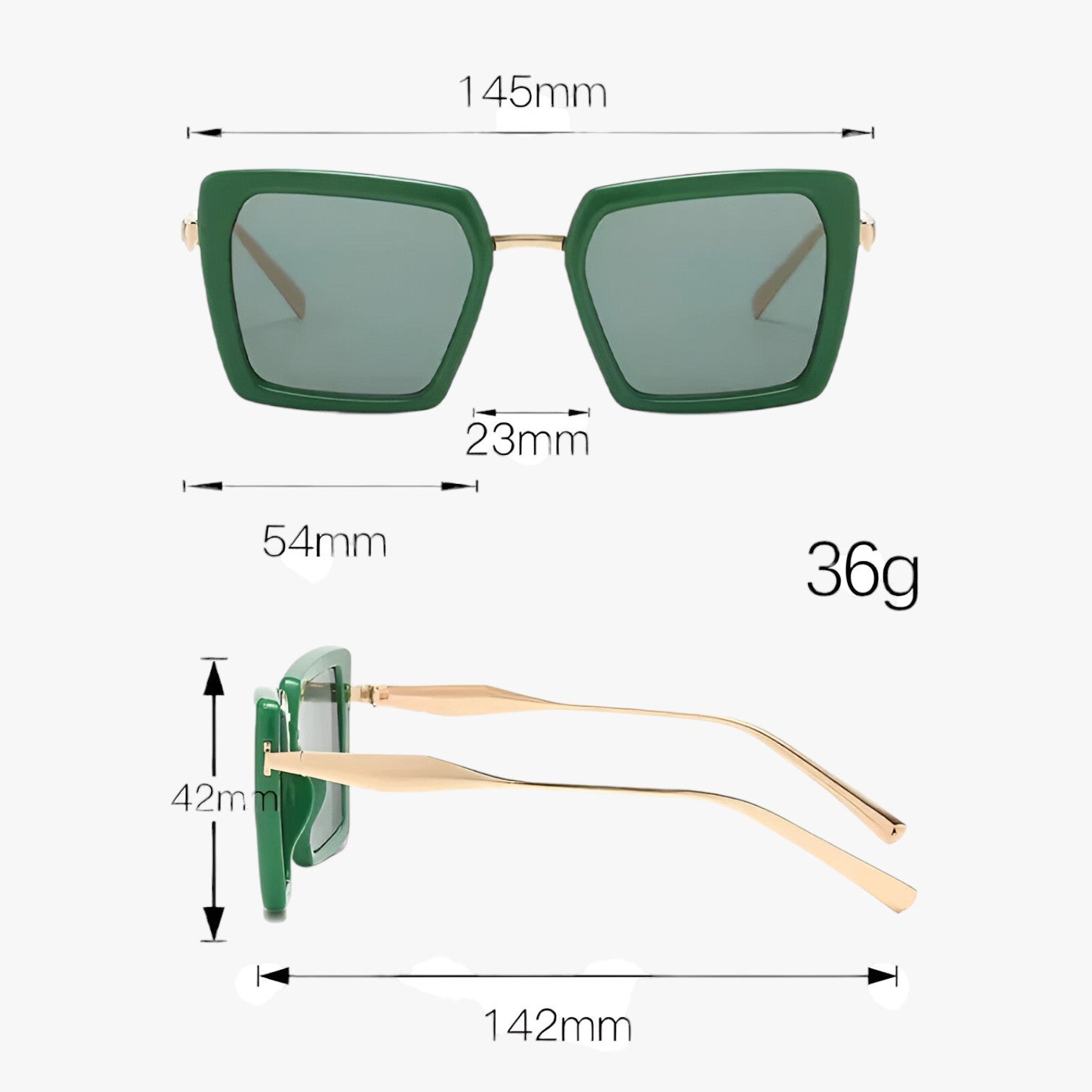 Riley | Vintage kvadratiske solbriller med mørkegrønne linser - - women's fashion - {{ product_tags }