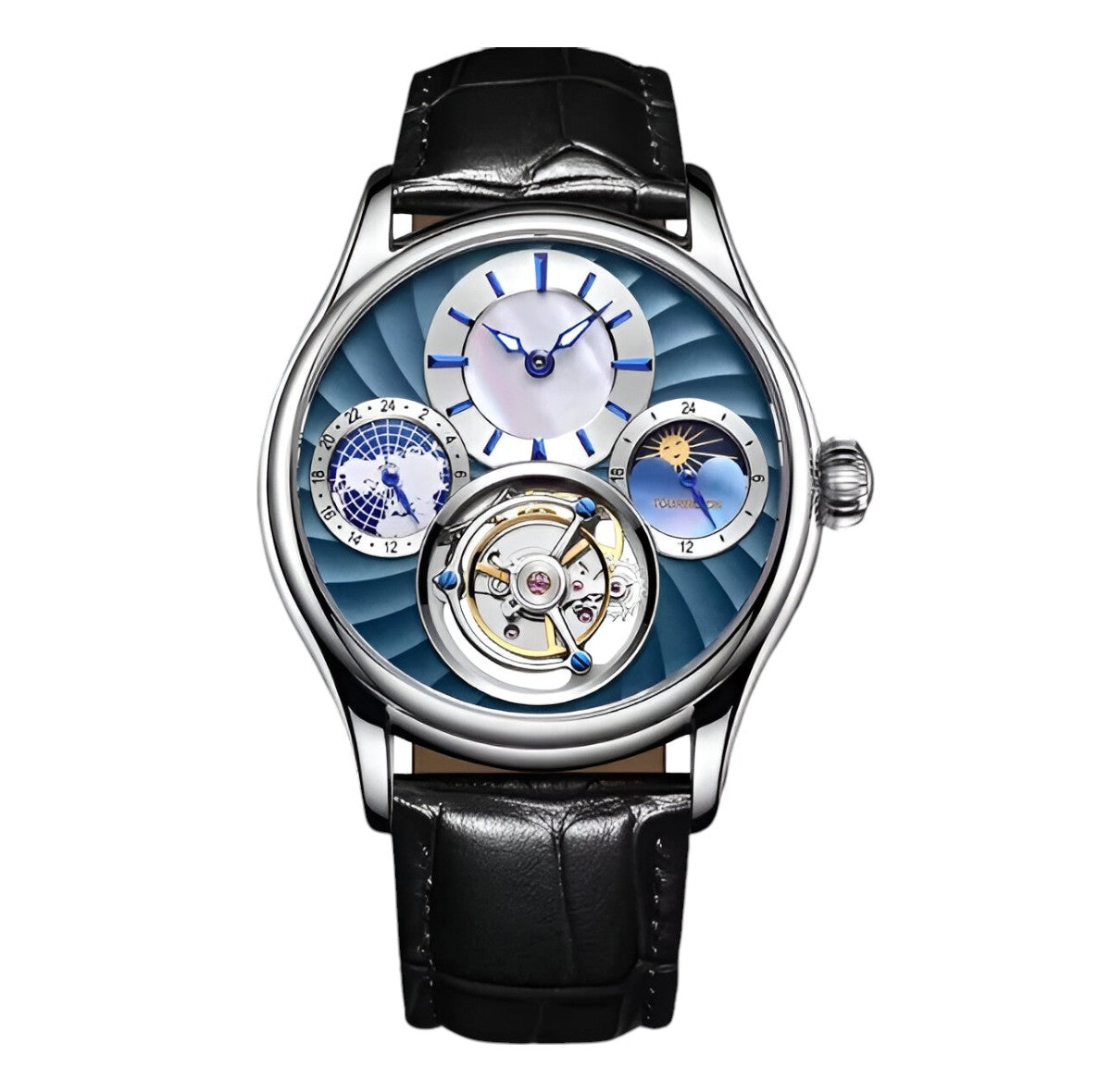 Helio | Tourbillon luksus mekanisk ur - Sølvblå (sort) - Helio | Tourbillon luksus mekanisk ur- €25 - {{ product_tags }