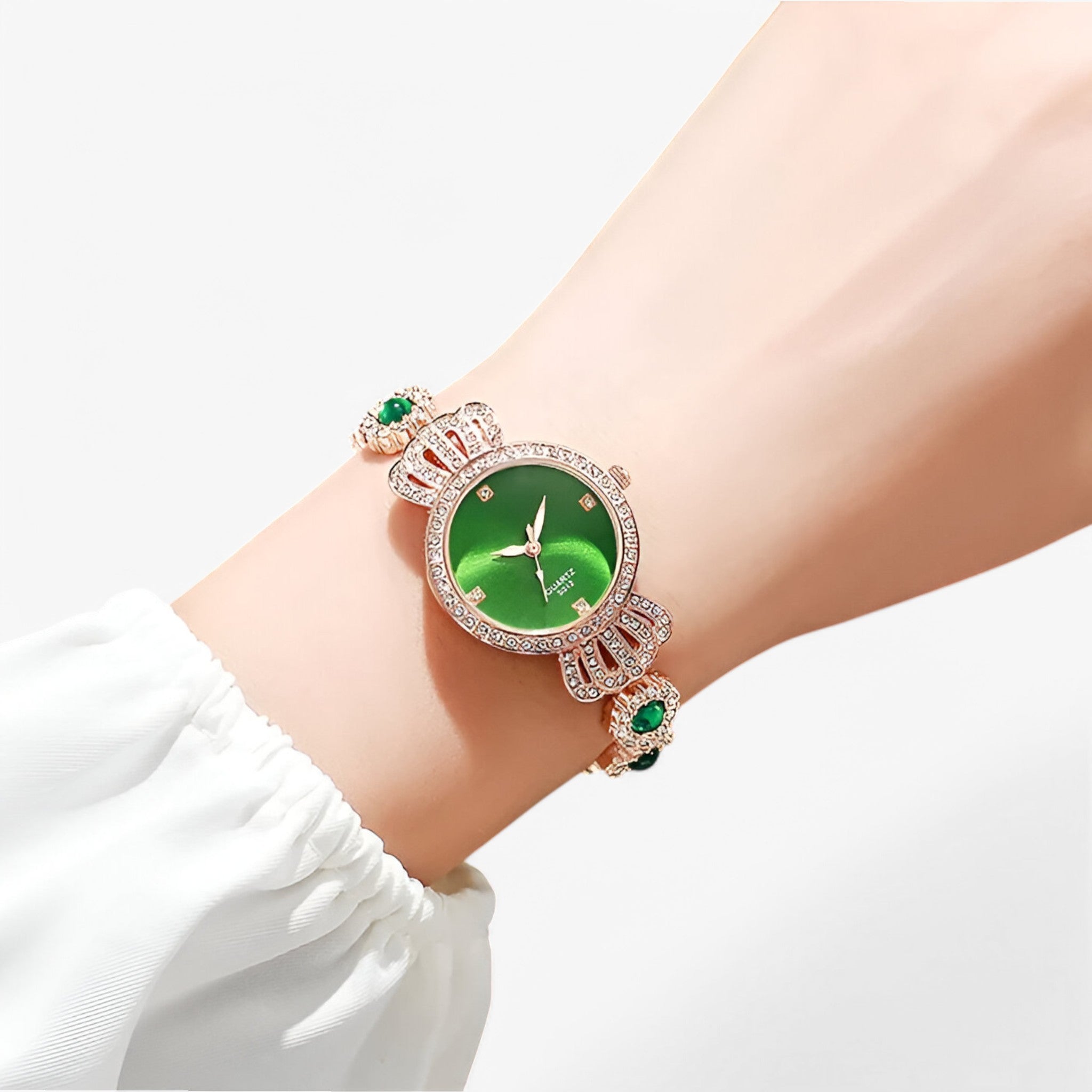 Nadine | Elegant dameur med sten og grøn rem - - watches - {{ product_tags }
