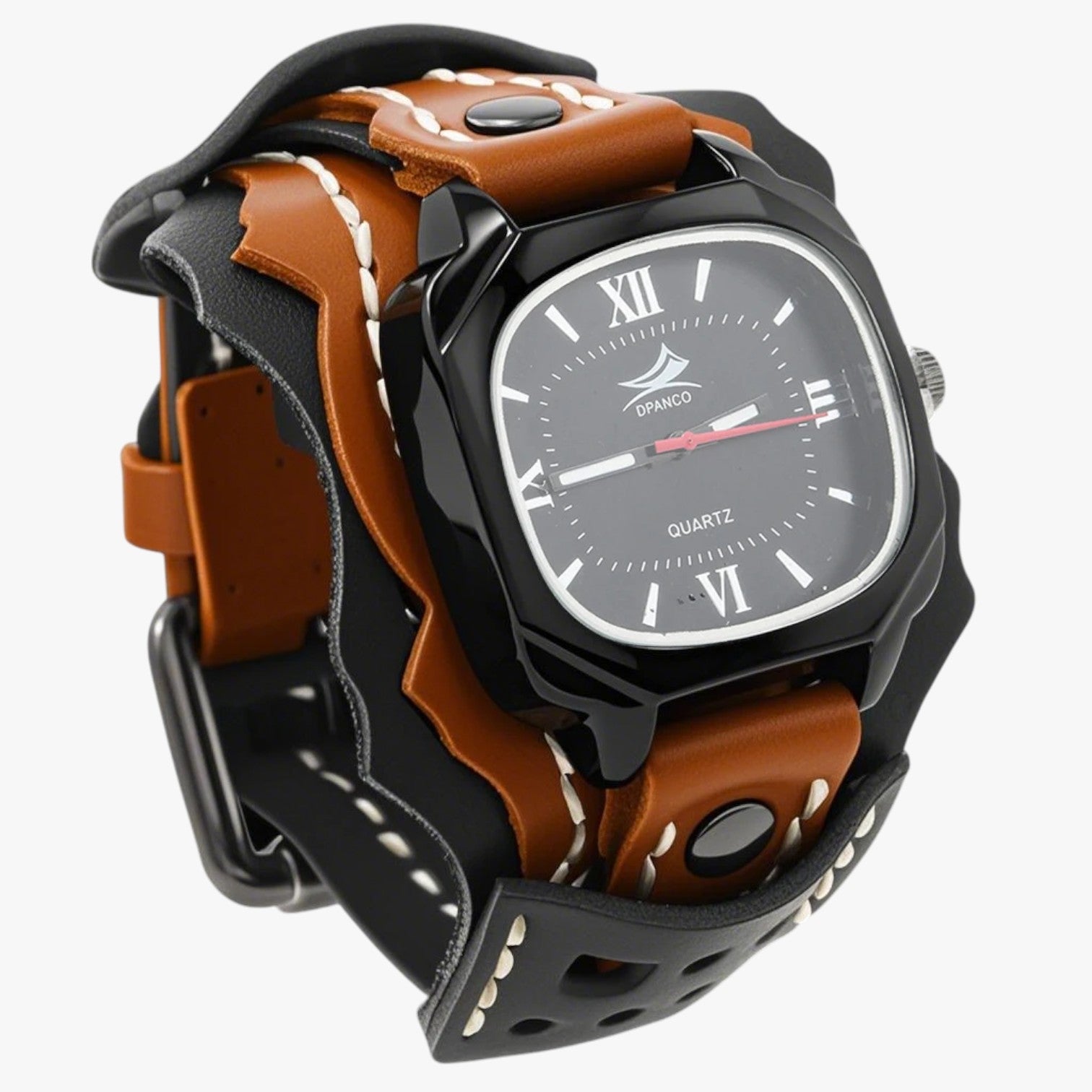Alden | Stor herreur med stort kvadratisk ur og ægte læderrem - Marrone Nero - watches - {{ product_tags }