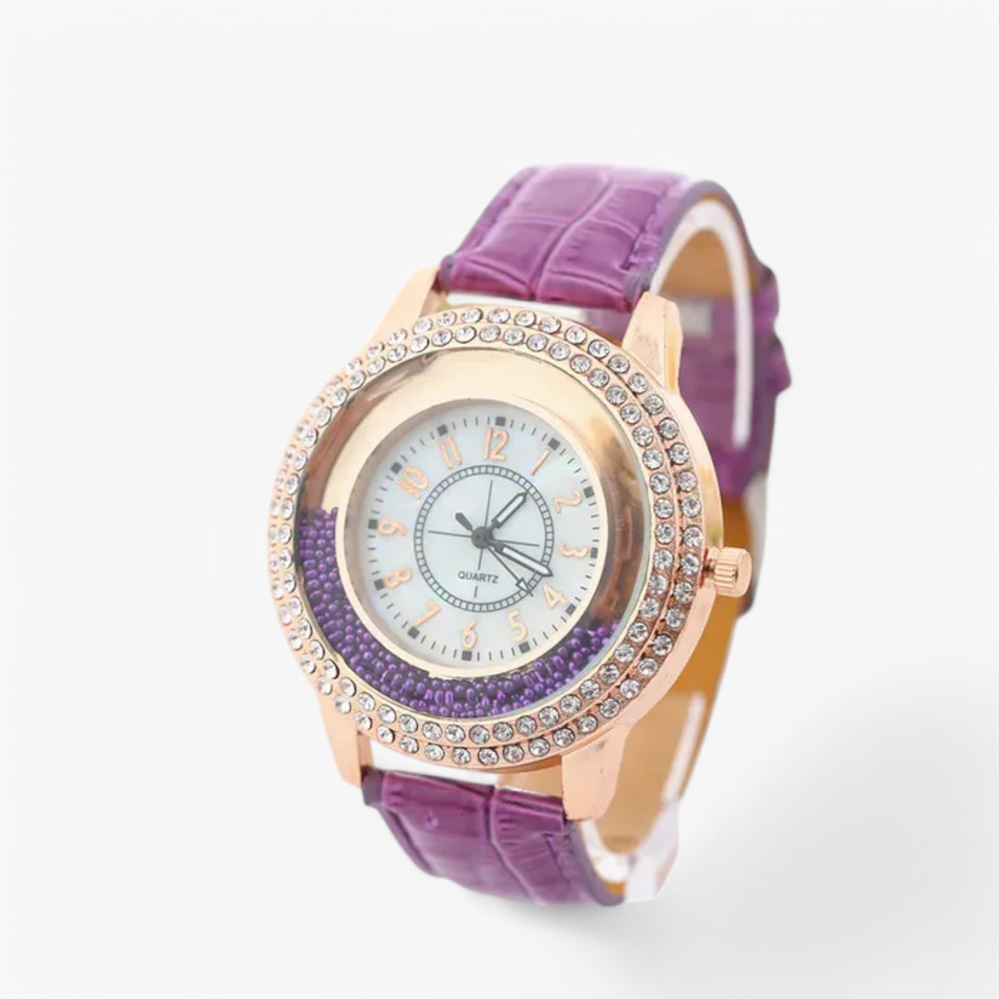 Oliven | Dameur lavet af PU læder med krystalsten og quartz urværk - lilla - watches - {{ product_tags }