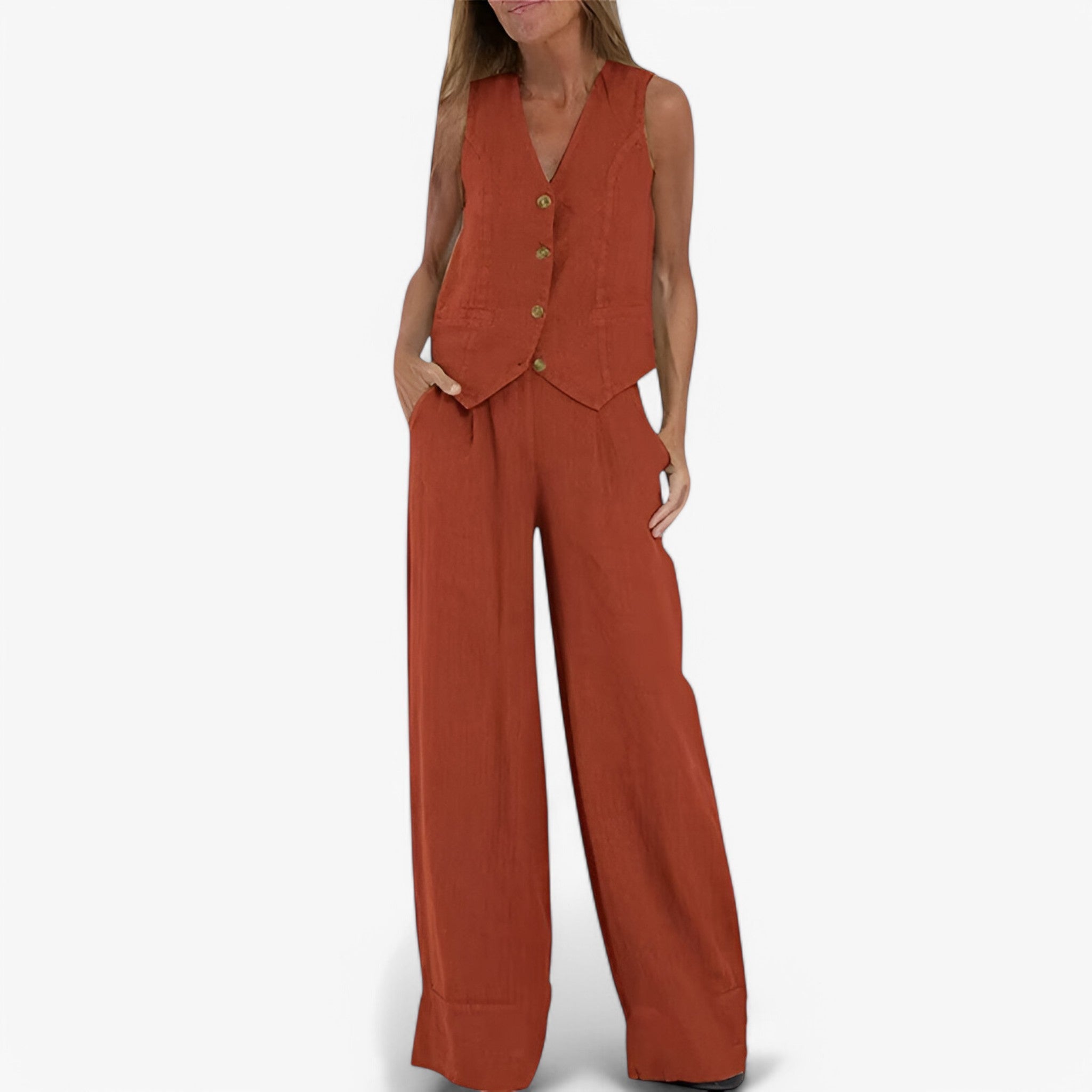 Lina | Ærmeløs vest (med gratis koordinerede bukser) - Arancione - women's fashion - {{ product_tags }