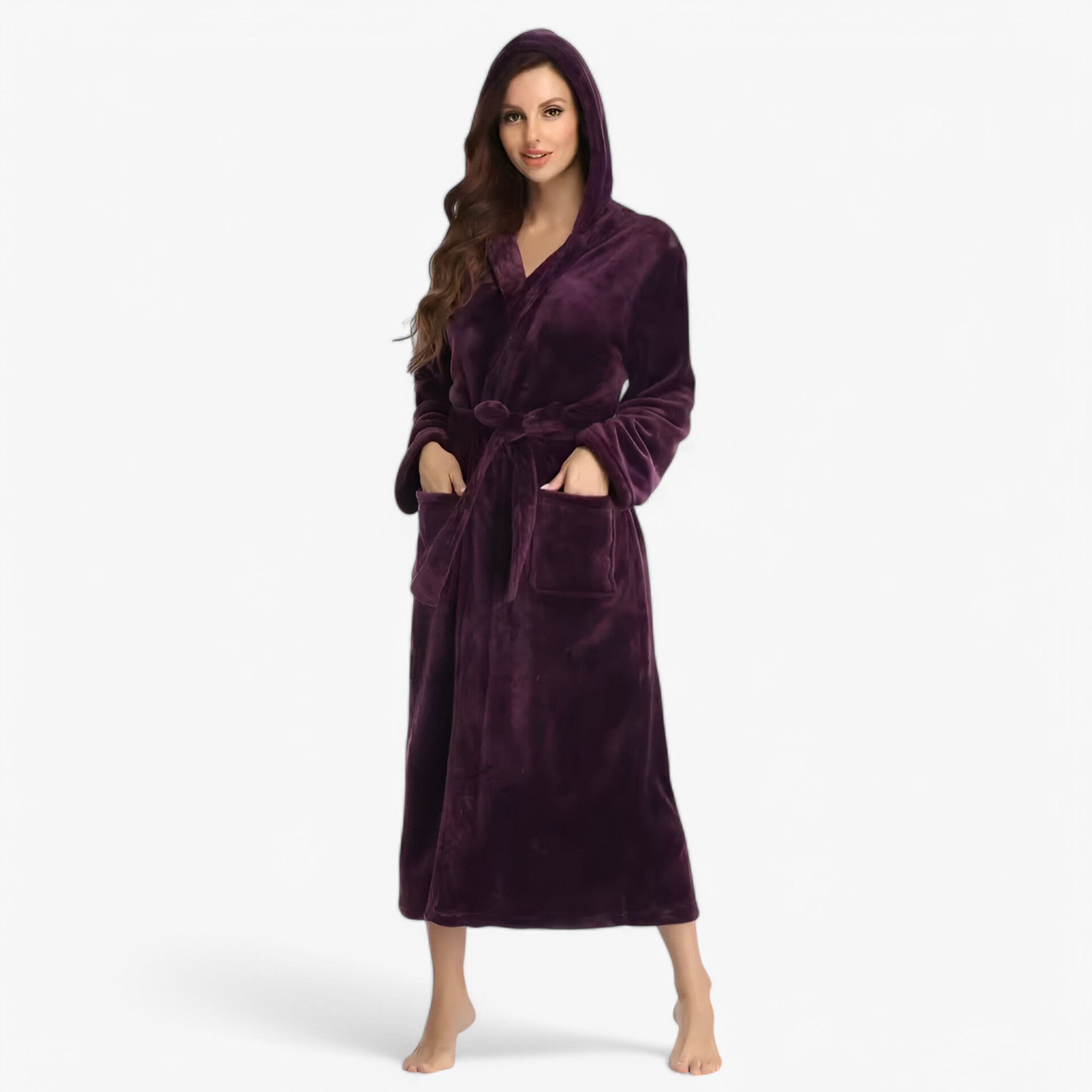 Amalie | Blød og Varm Fleece Badekåbe - Mørk lilla - Amalie | Blød og Varm Fleece Badekåbe- €25 - {{ product_tags }