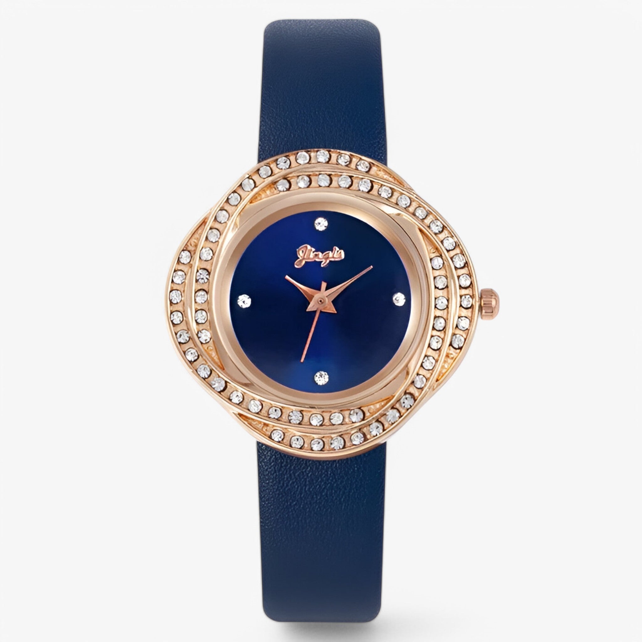 Patricia | Dameur i læder med urskive med asymmetriske strassdetaljer - Blå - watches - {{ product_tags }