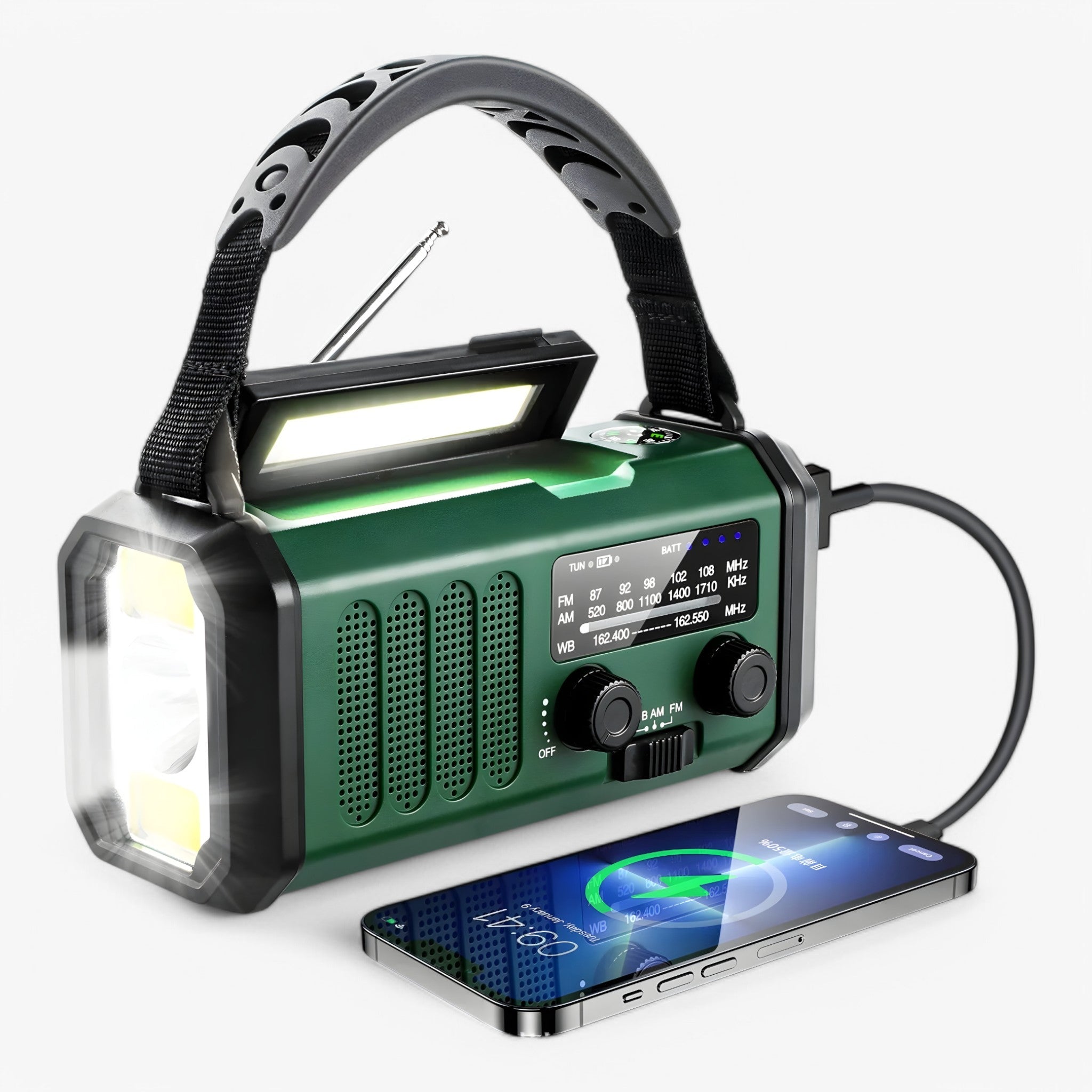 Oliver | Bærbar radio med håndsving - Grøn - gadgets - {{ product_tags }