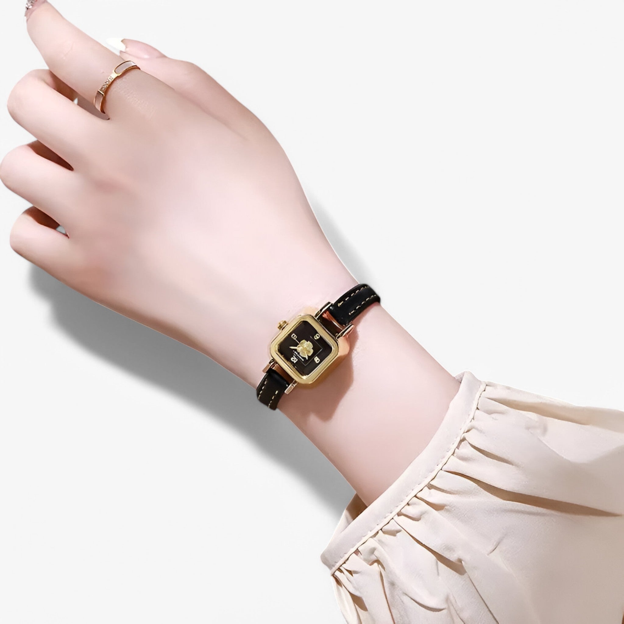 Carol | Dameur med blomster urskive og smal læderrem - - watches - {{ product_tags }