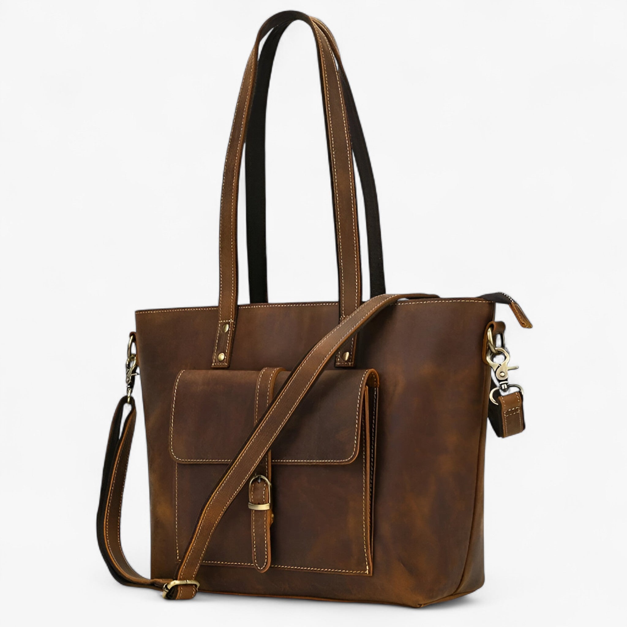 Elegant Echte Læder Tote Taske til Kvinder – Rummelig & Letvægtsdesign - Brun 2 - bags - {{ product_tags }