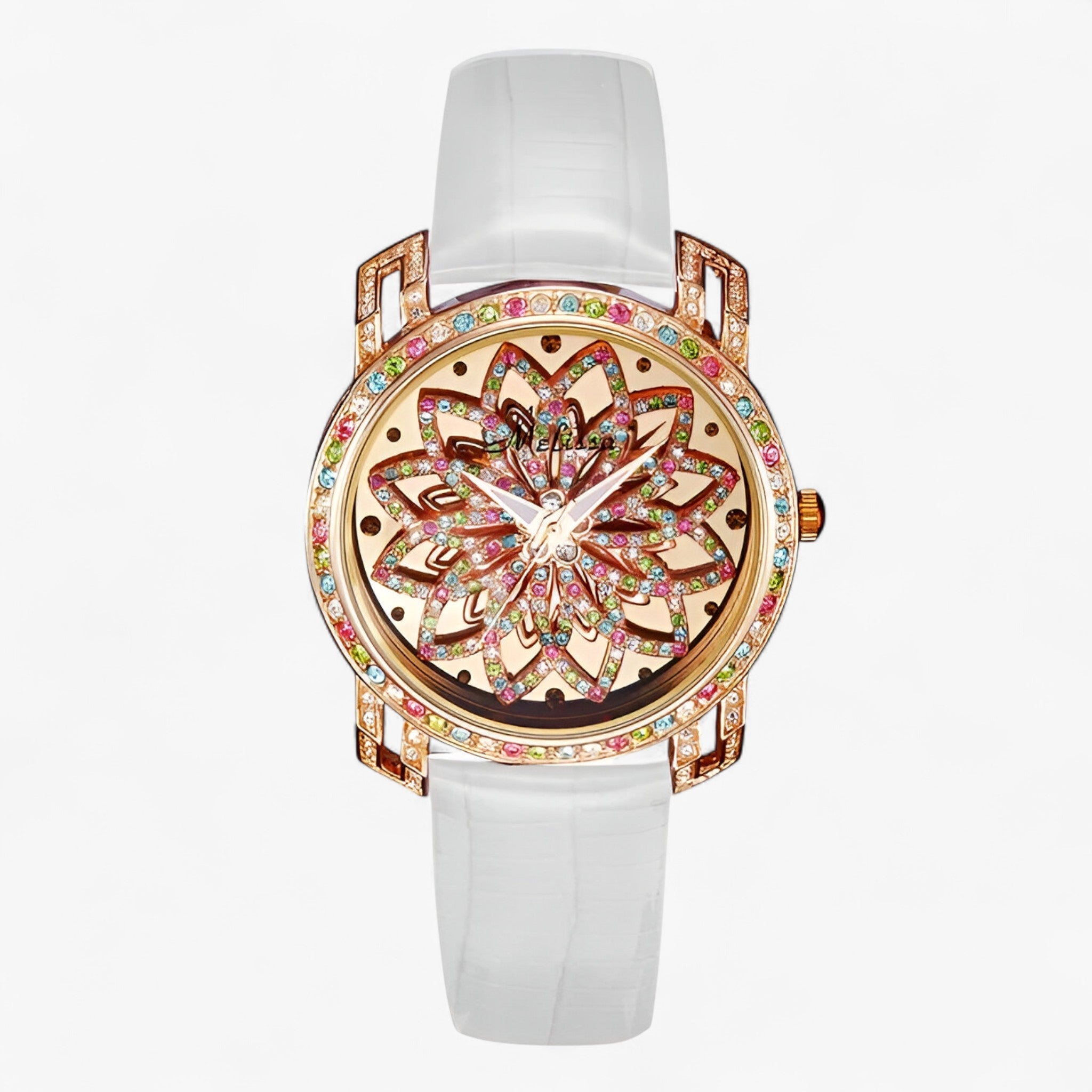 Yolanda | Candy Crystal Quartz dameur med læderrem - Hvid - watches - {{ product_tags }