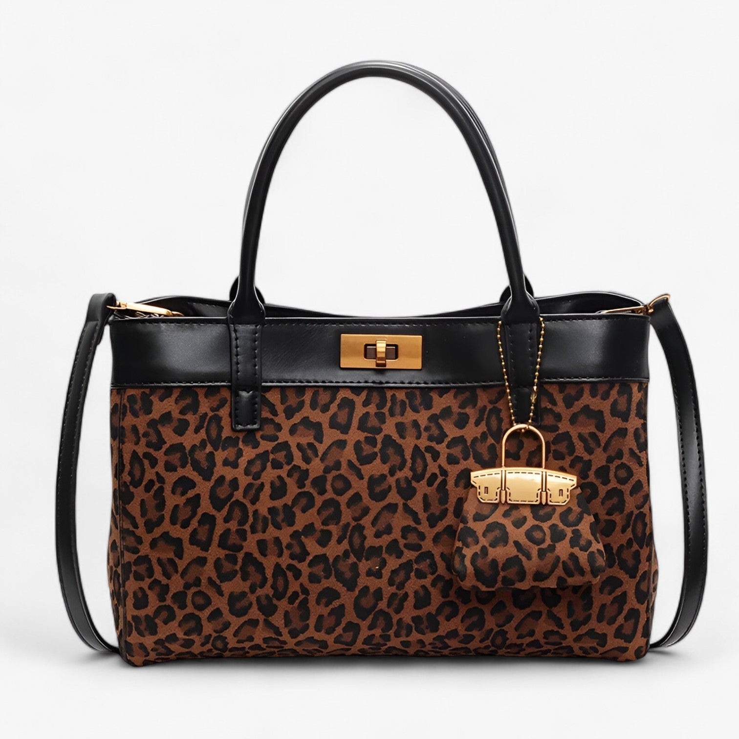 Irina | Stilfuld Leopardprint Tote med Stor Kapacitet - Brun med sort - bags - {{ product_tags }