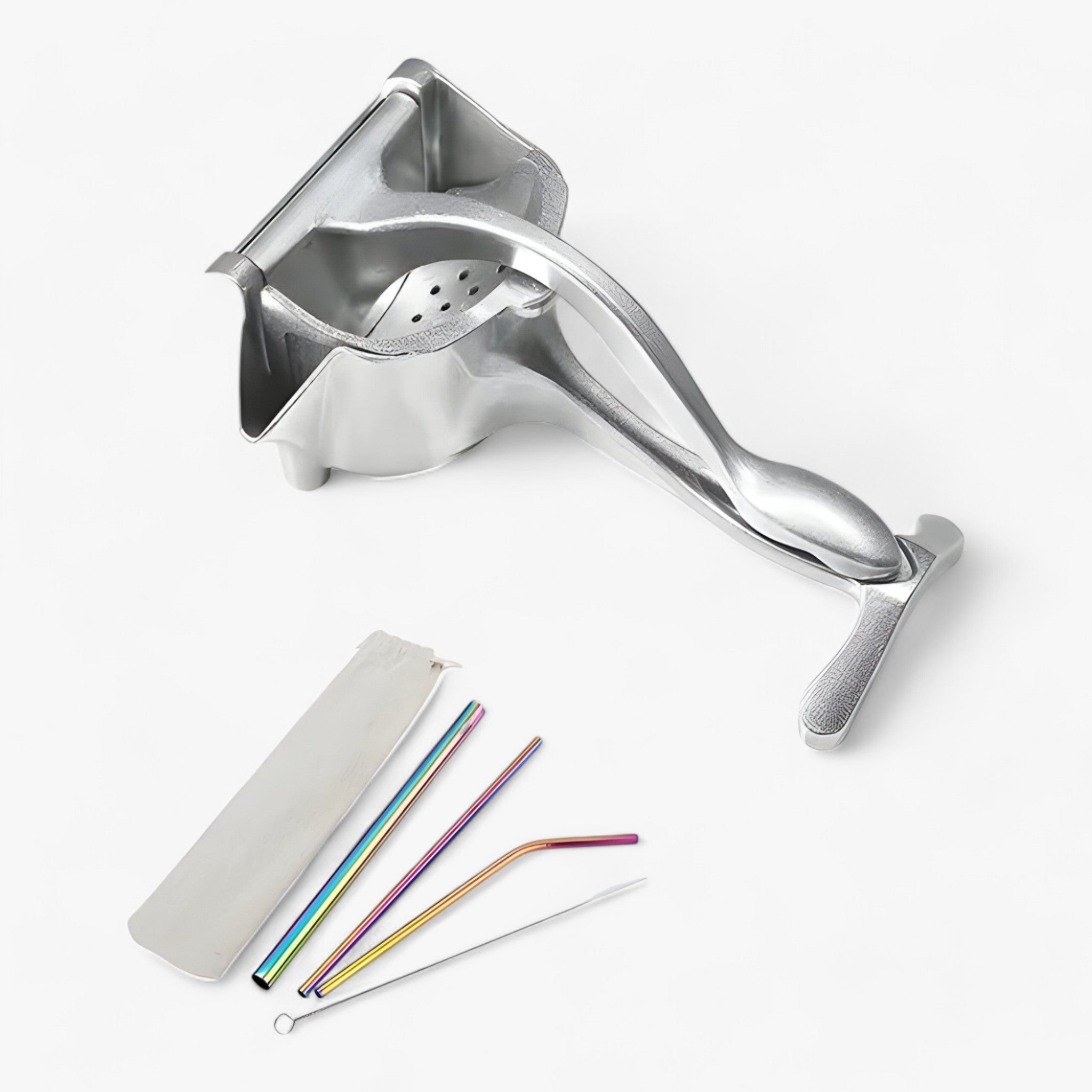 CitrusPro | Sæt Citruspresser - Manuel presse lavet af aluminiumlegering til citrusfrugter og granatæbler - Citruspresse med boks og 3 sugerør og 1 børste - house & garden - {{ product_tags }