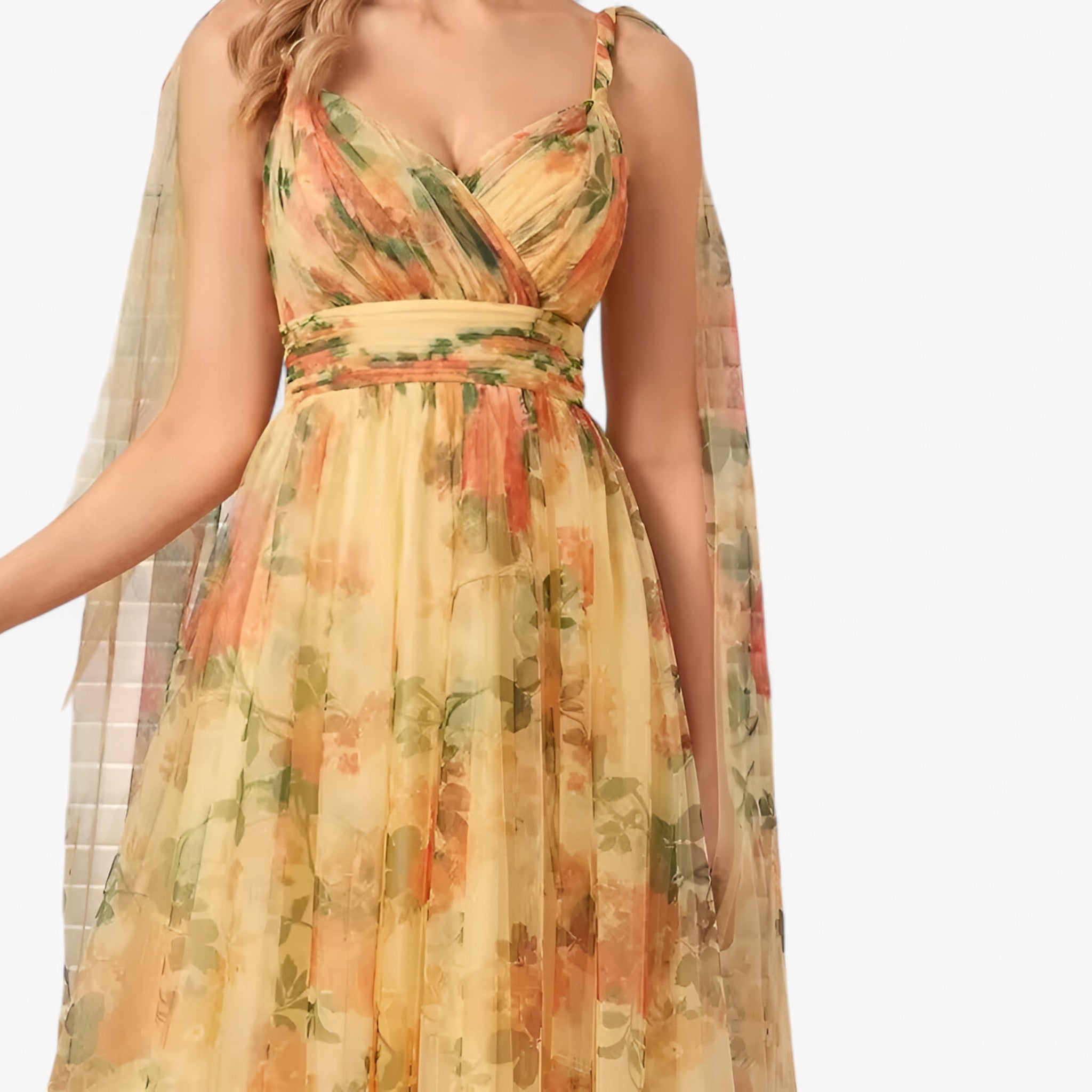 Valentina | Chiffon V-hals aftenkjole - - women's fashion - {{ product_tags }
