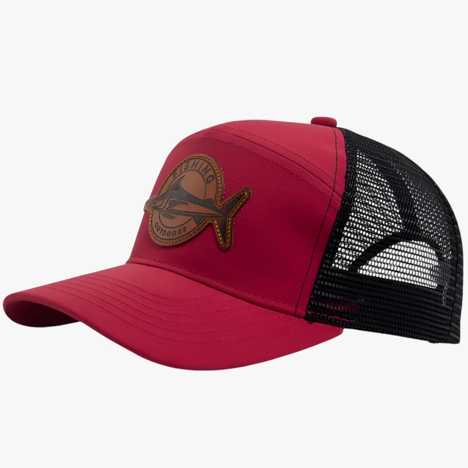 Caden | Stilfuld – Sommers trucker cap med mesh og læderlabel - rød Justerbar - men's fashion - {{ product_tags }